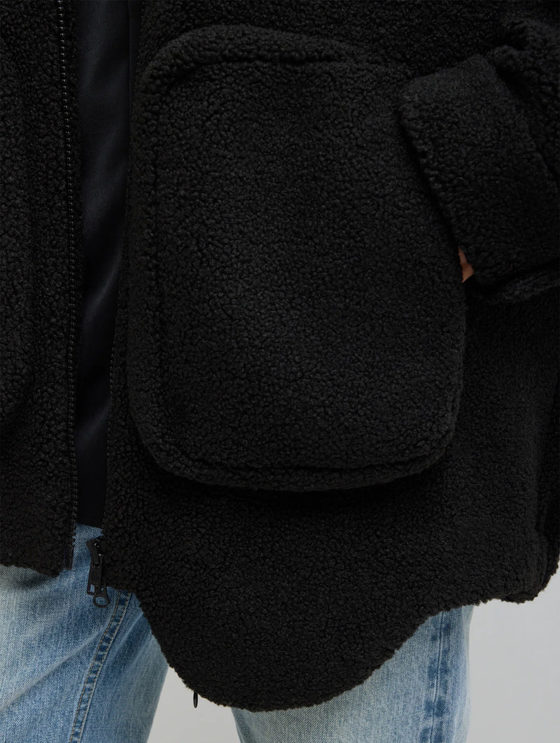 Cozy Fleece Cubic Zip Up Bomber in Black