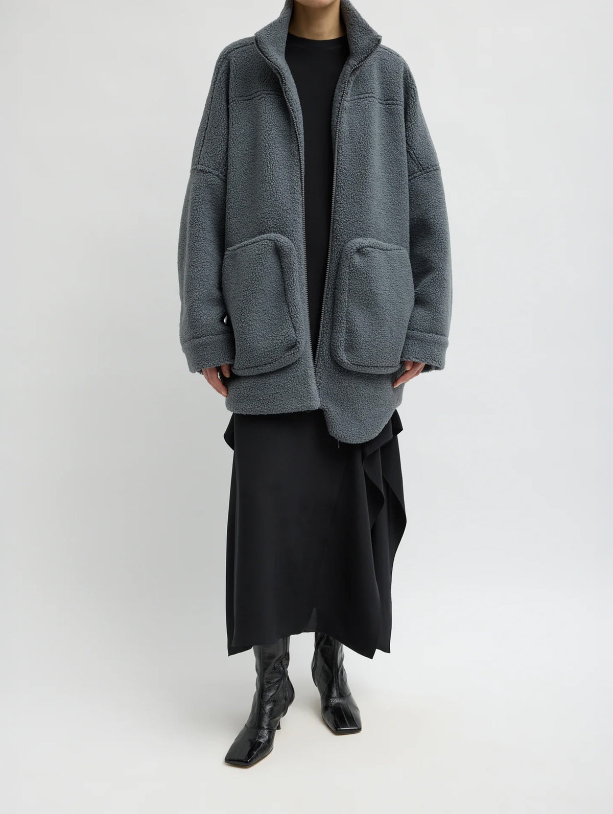 Cozy Fleece Cubic Zip Up Bomber in Grey