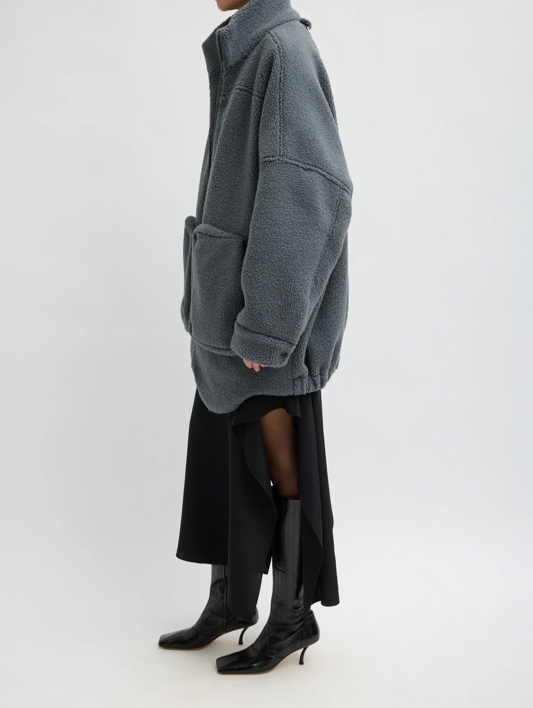 Cozy Fleece Cubic Zip Up Bomber in Grey