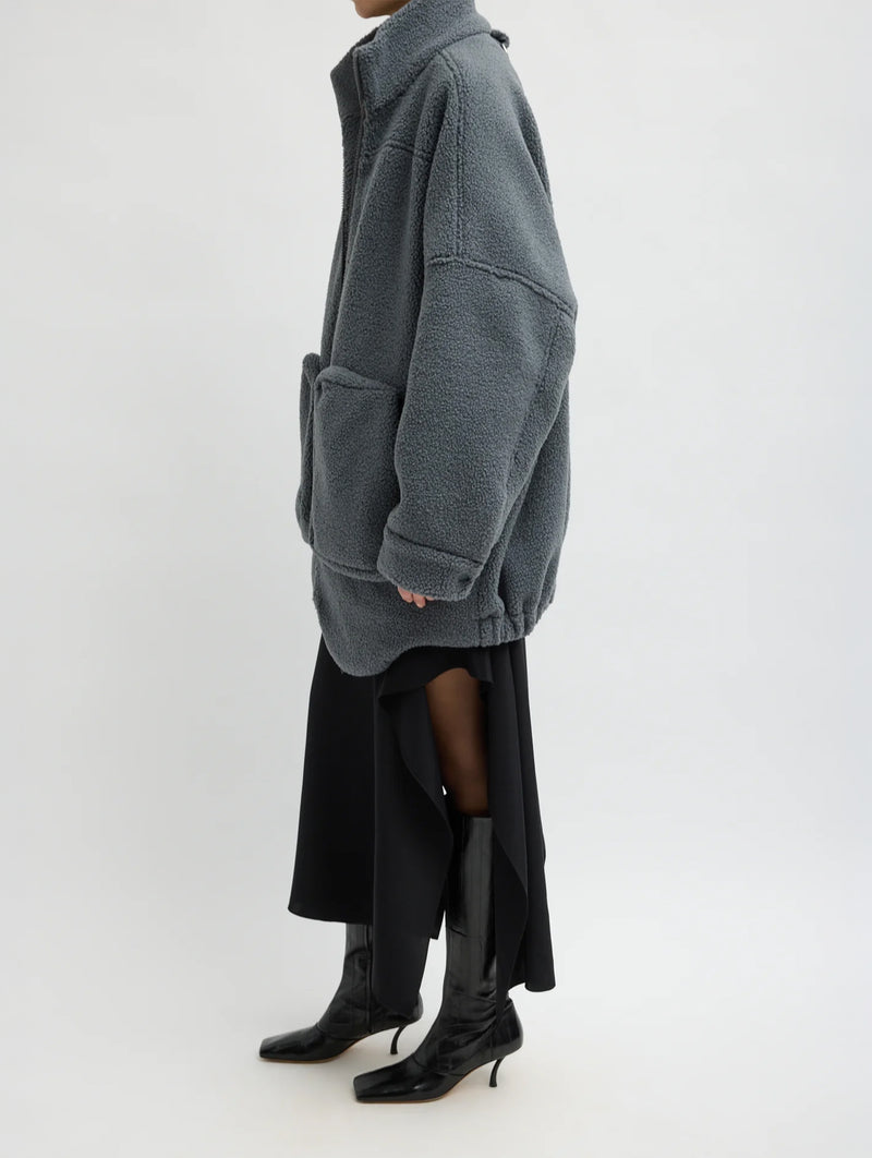 Cozy Fleece Cubic Zip Up Bomber in Grey