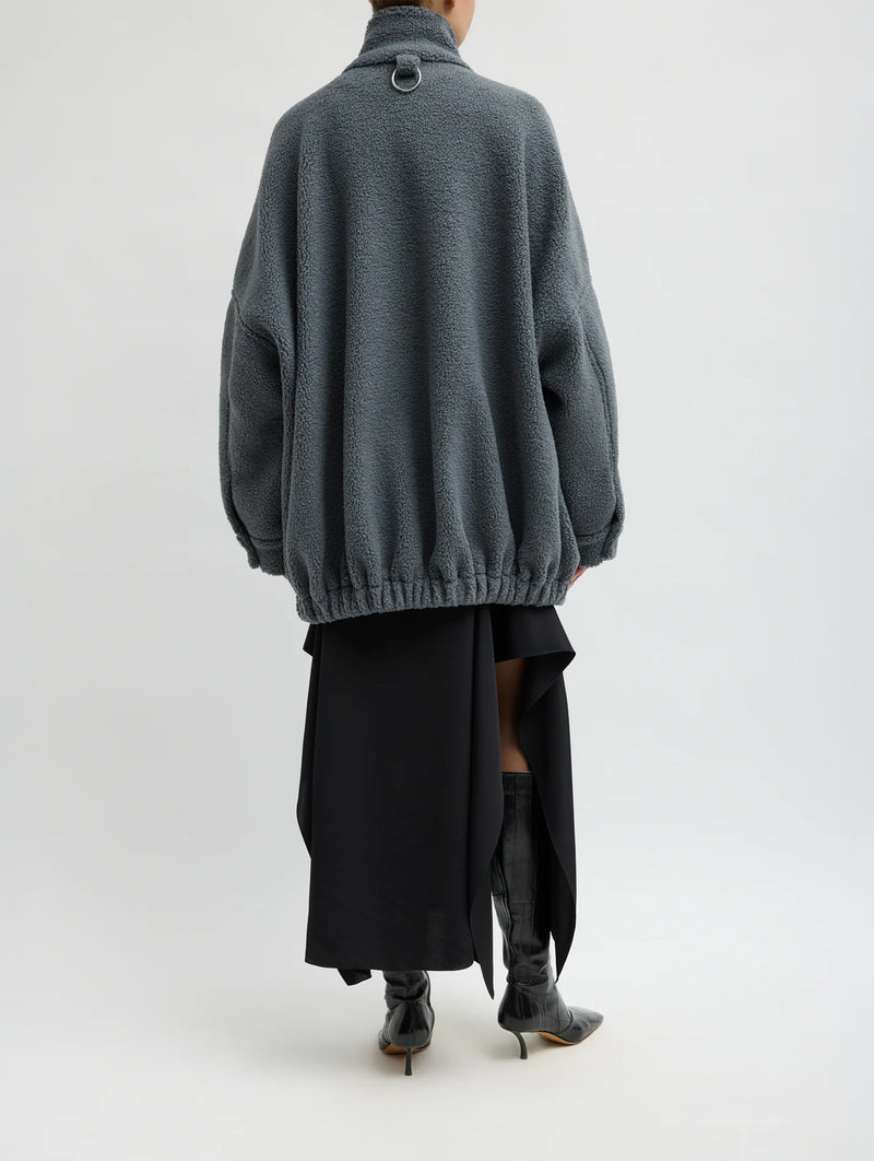 Cozy Fleece Cubic Zip Up Bomber in Grey