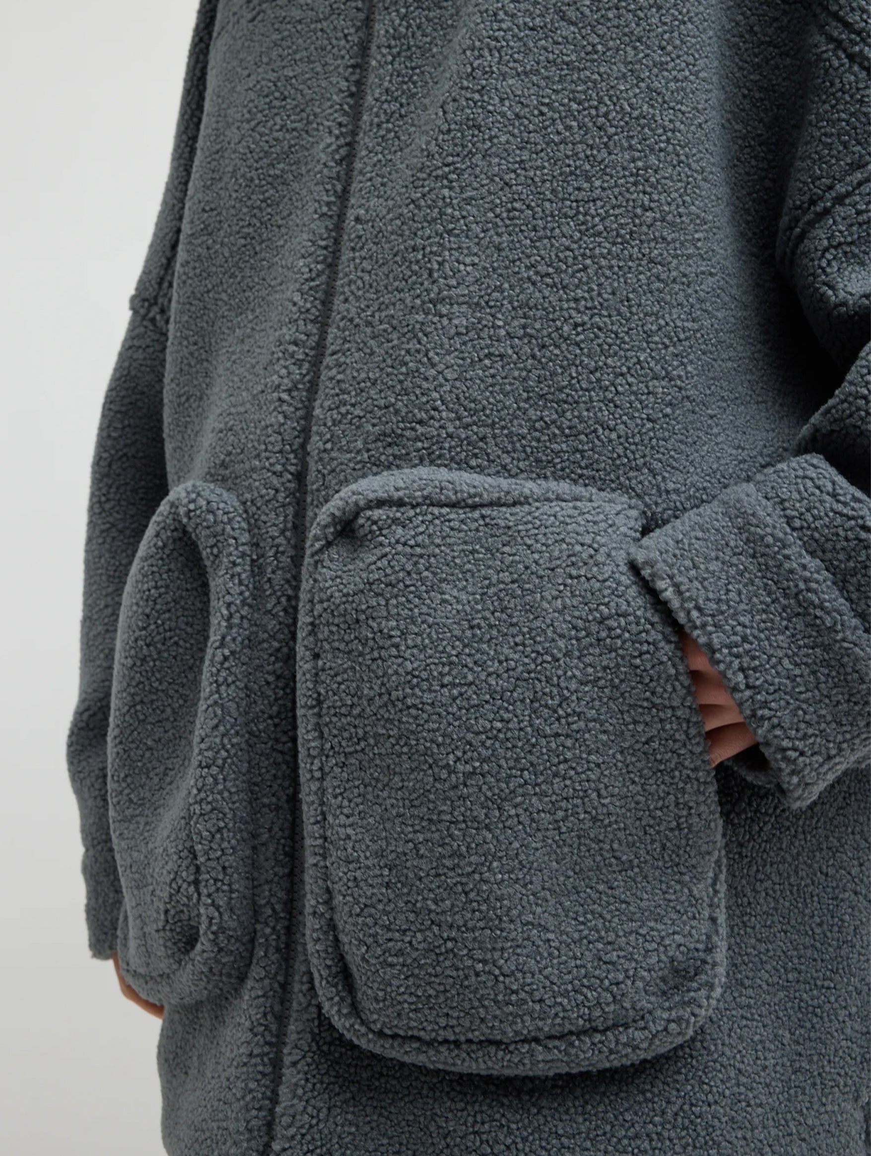 Cozy Fleece Cubic Zip Up Bomber in Grey