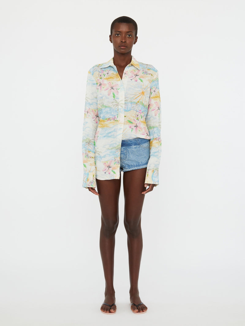 Crimped Bahia Shirt In Hibiscus