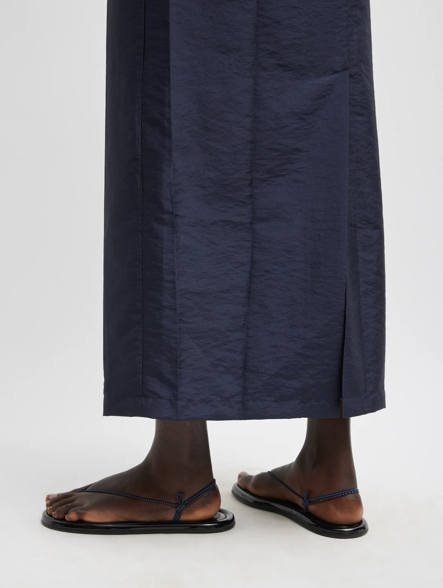 Crispy Nylon Maxi Skirt in Navy