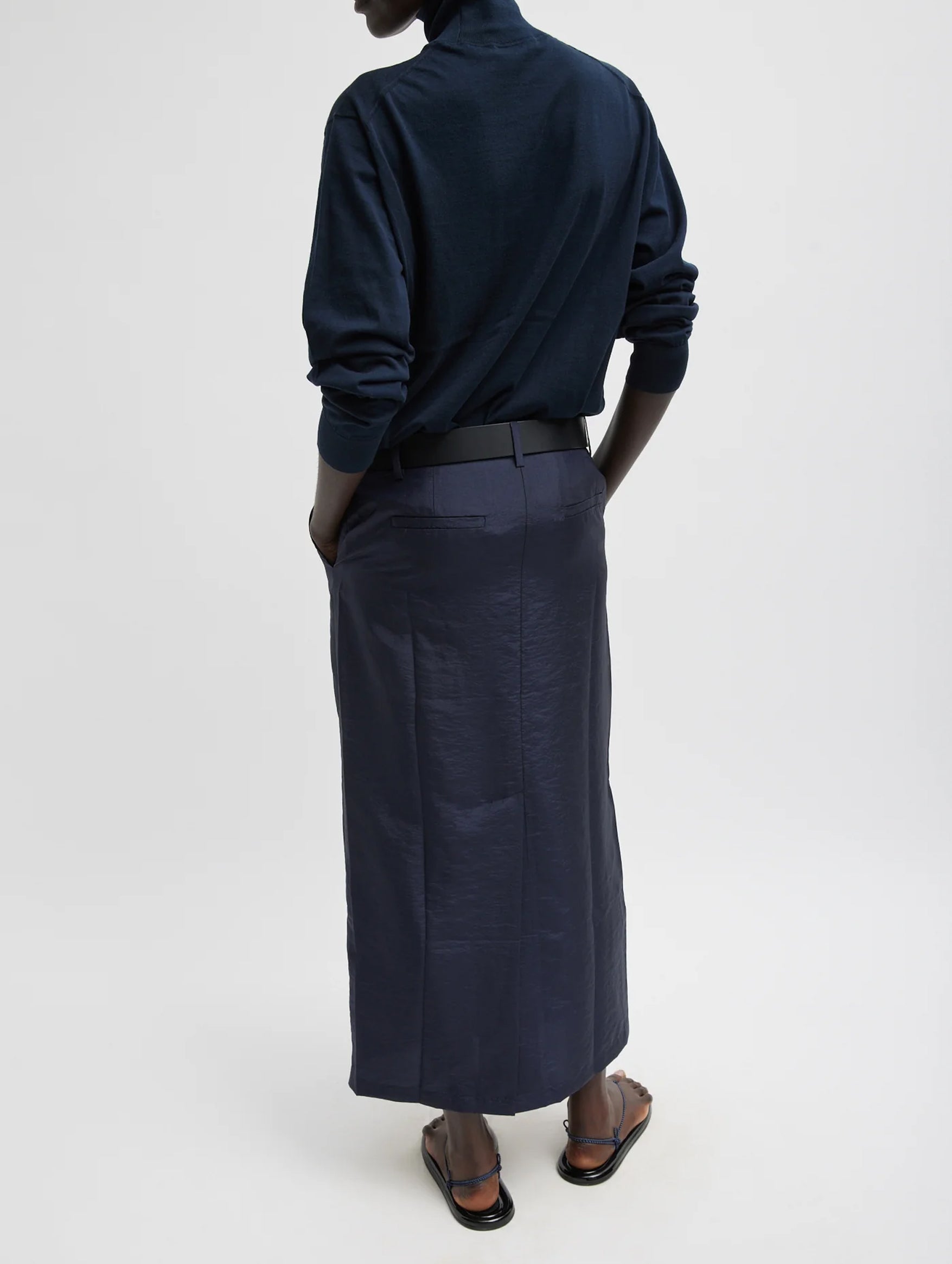 Crispy Nylon Maxi Skirt in Navy