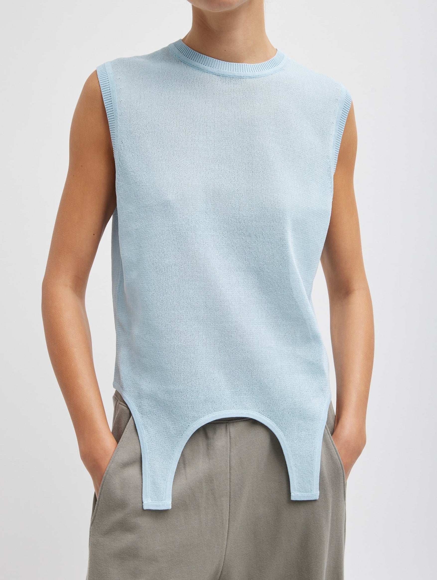 Crispy Sleeveless Sweater in Baby Blue