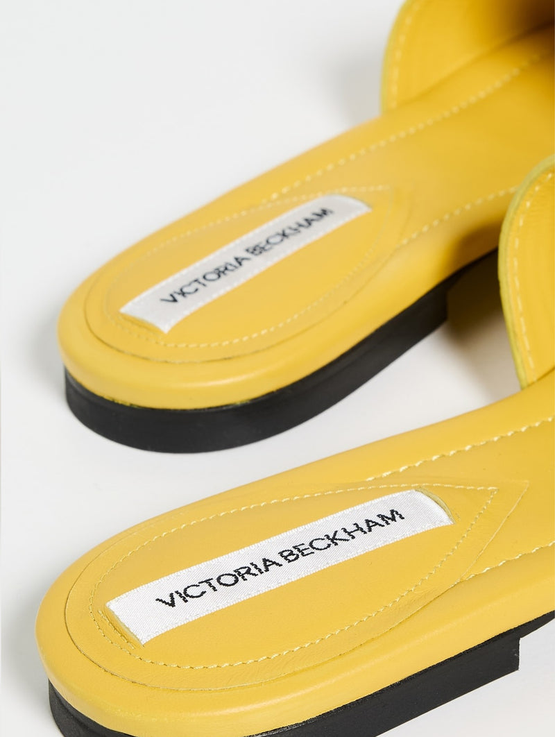 Croc Effect Logo Leather Slides in Yellow