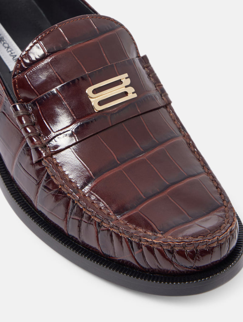 Croc-effect Leather Loafers in Ebony