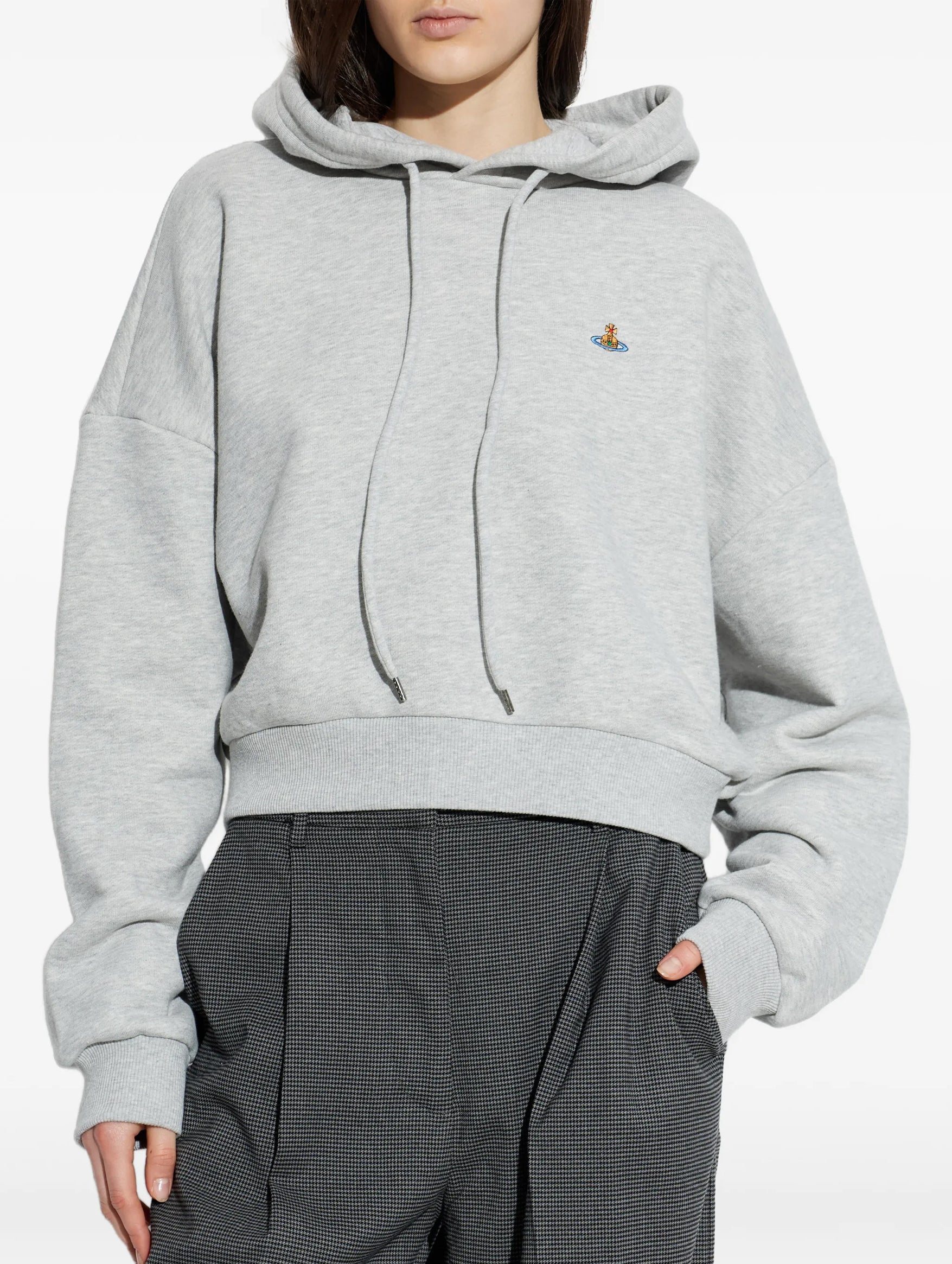 Cropped Box Hoodie in Grey Melange