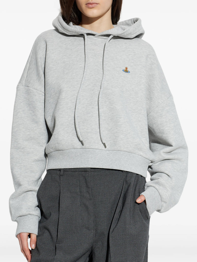 Cropped Box Hoodie in Grey Melange