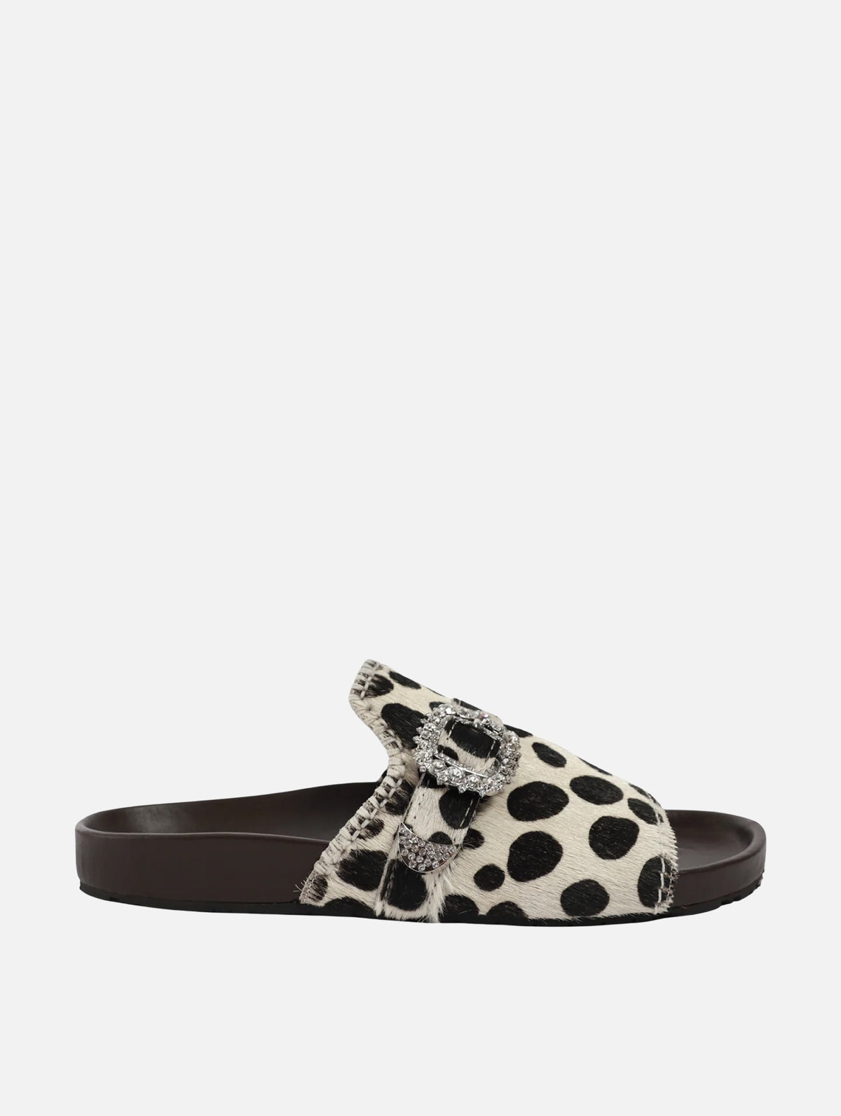 Crystal Buckle Animal Sandal in Calf Print