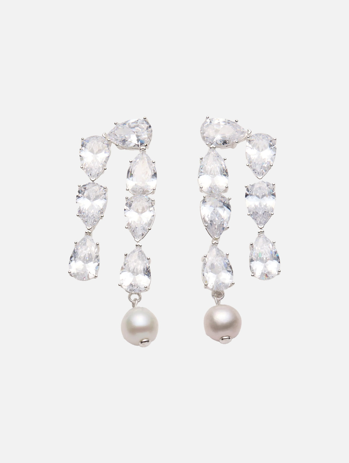 Crystal and Pearl Drop Earrings in Silver