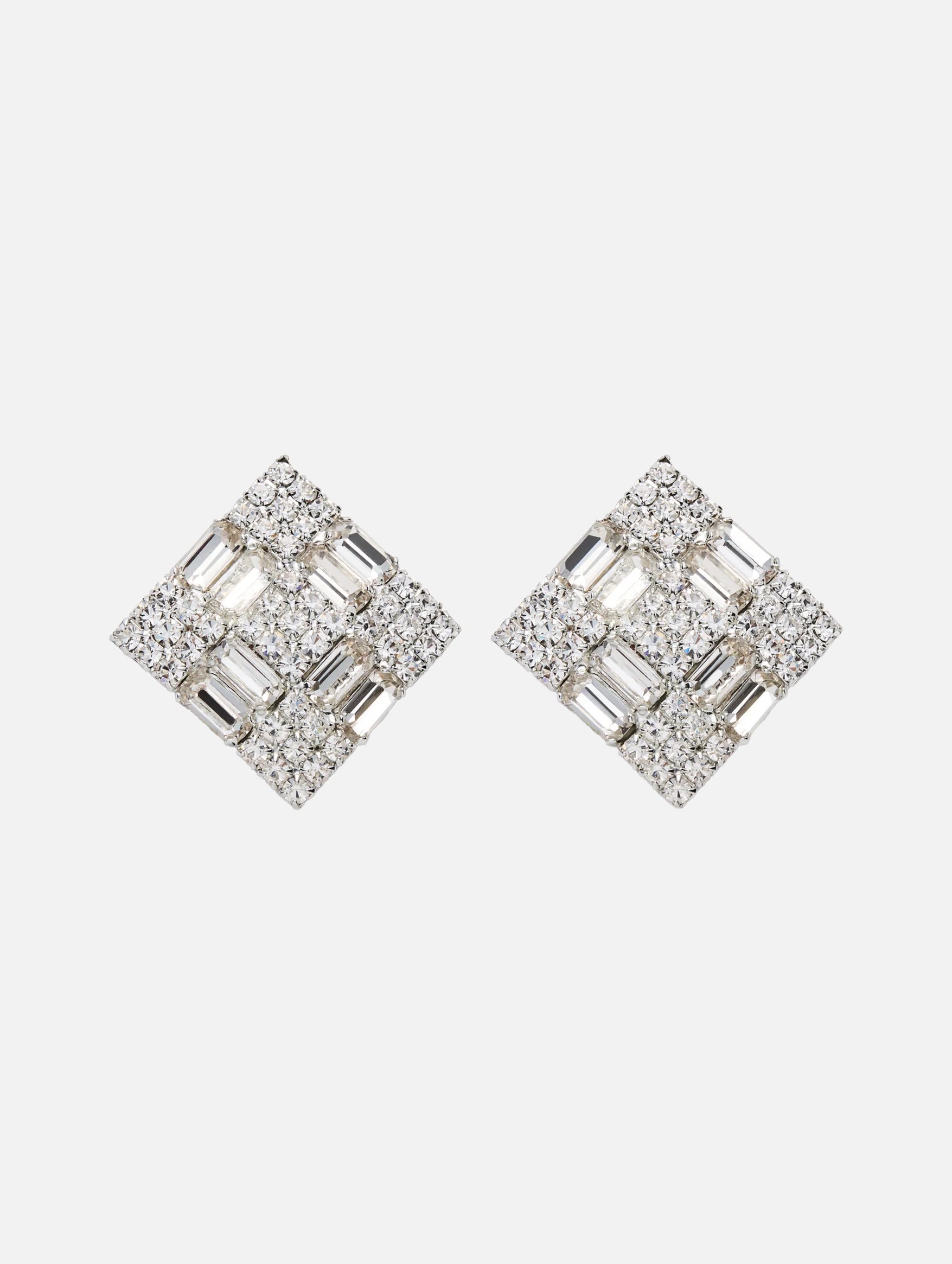 Crystal Checkerboard Stud Earrings in Silver