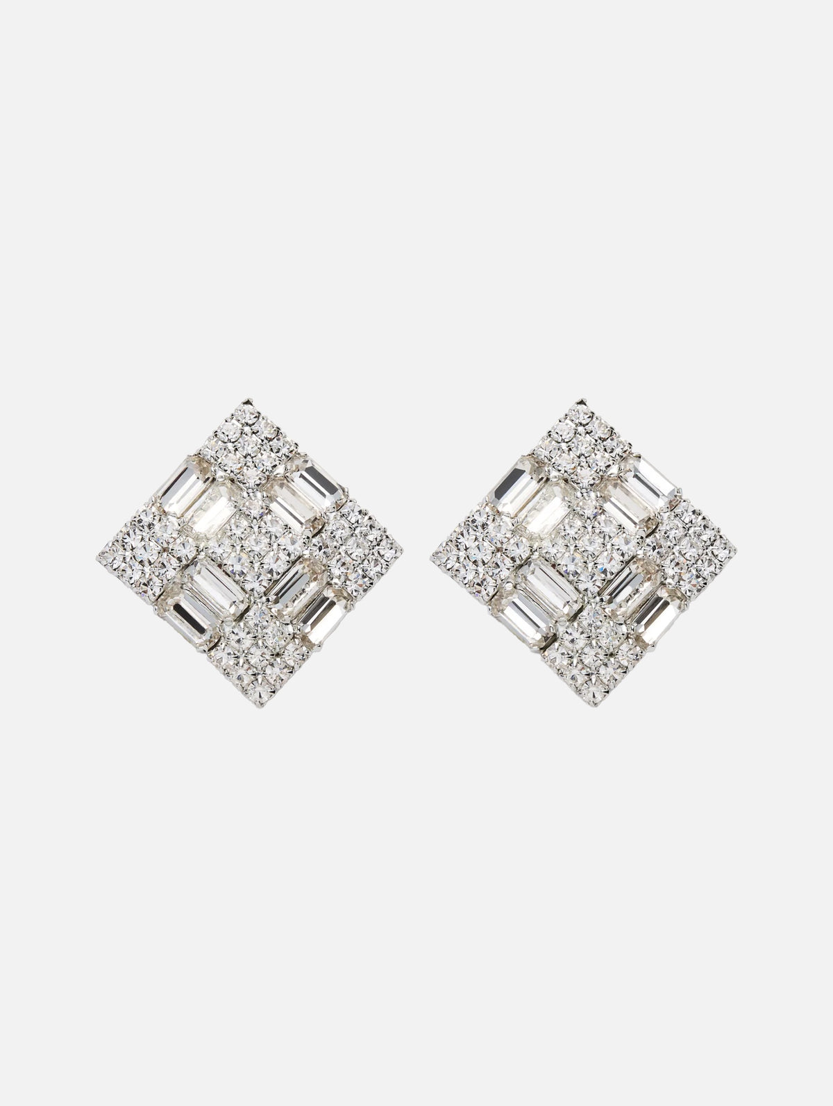 Crystal Checkerboard Stud Earrings in Silver
