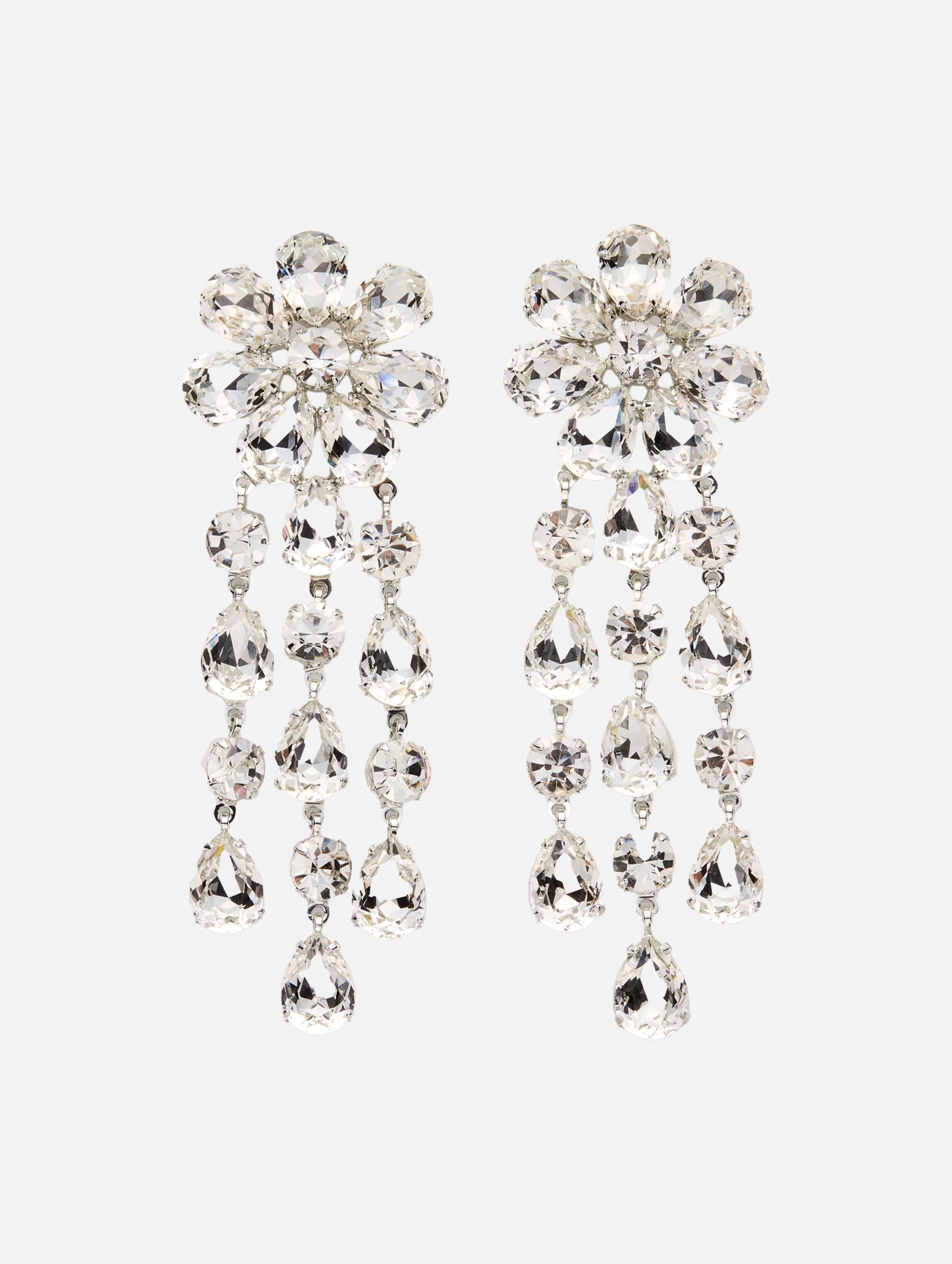Crystal Floral Chandelier Earrings in Silver