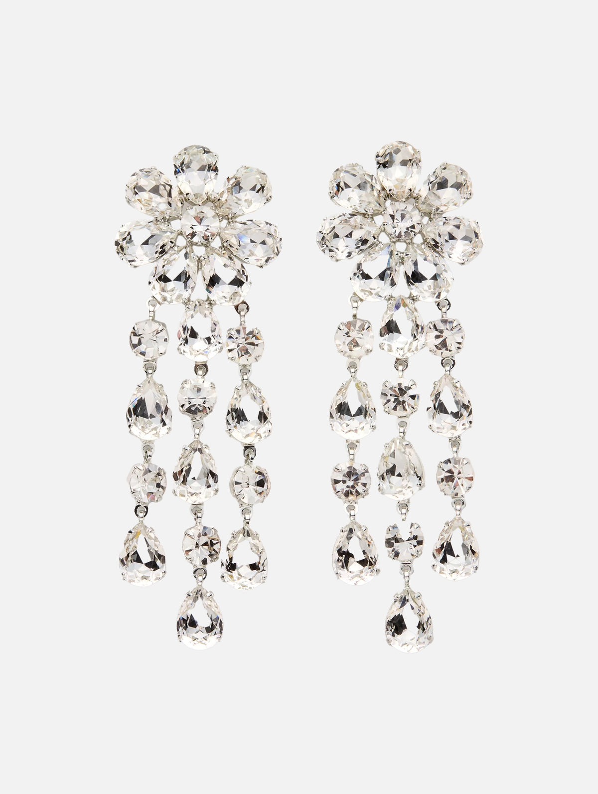 Crystal Floral Chandelier Earrings in Silver