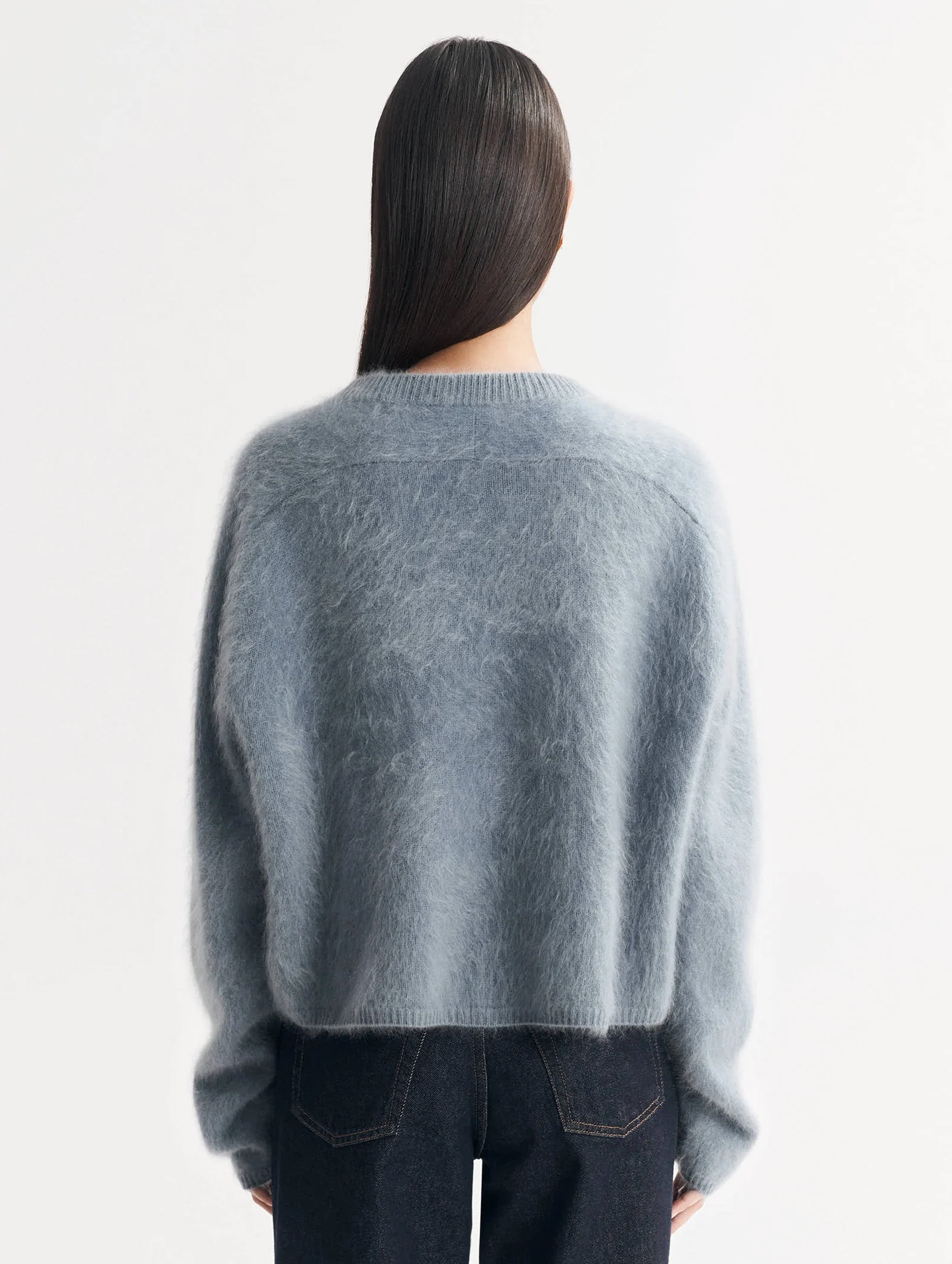 Brushed Cashmere Crewneck in Pigeon Blue