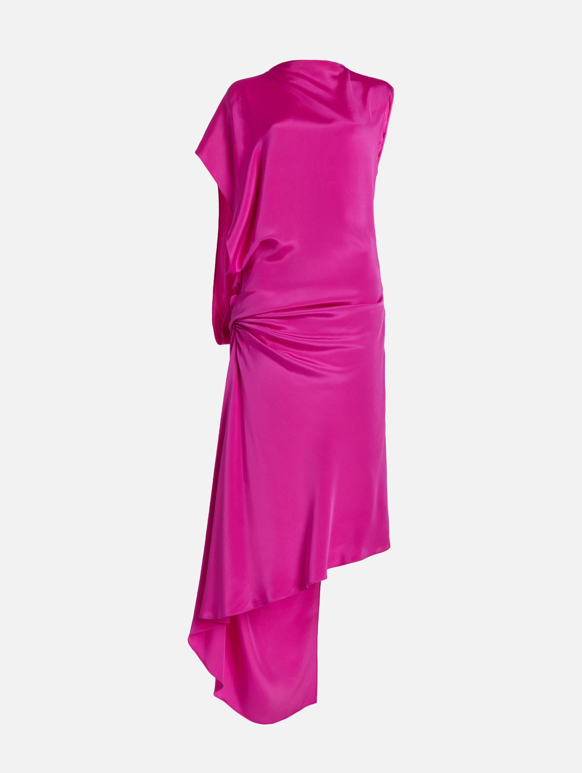 Cusco Silk Drape Midi Dress in Rhodamine