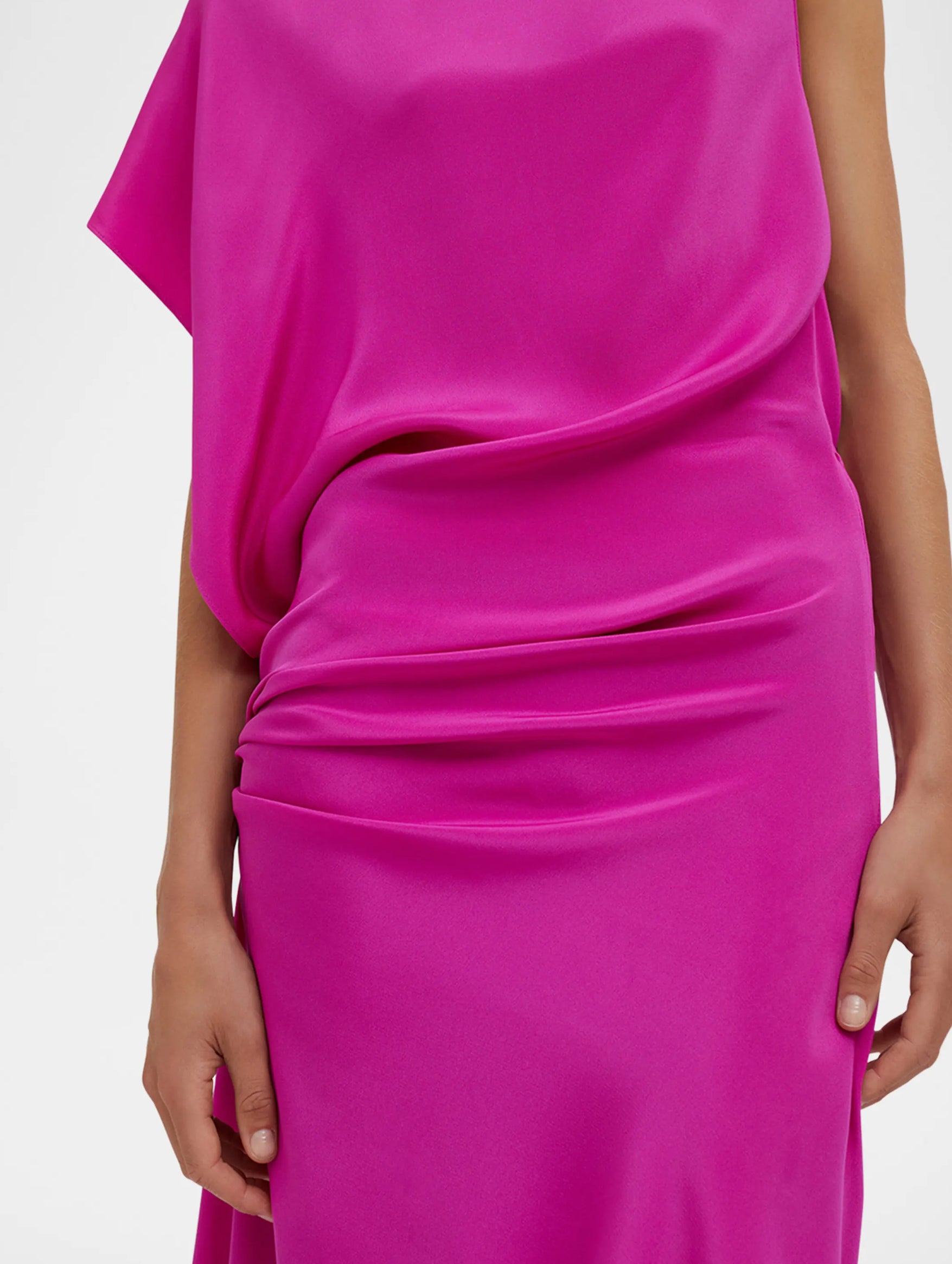 Cusco Silk Drape Midi Dress in Rhodamine