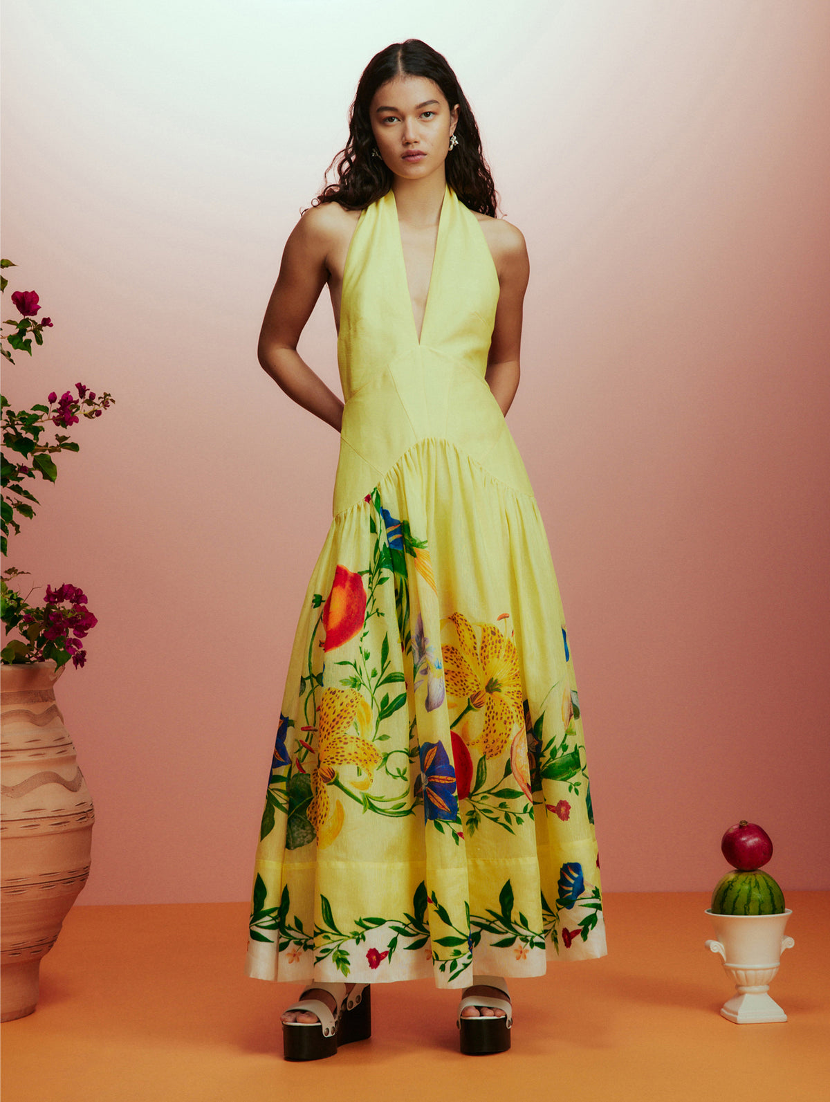 Dahlia Halter Gown in Lemon