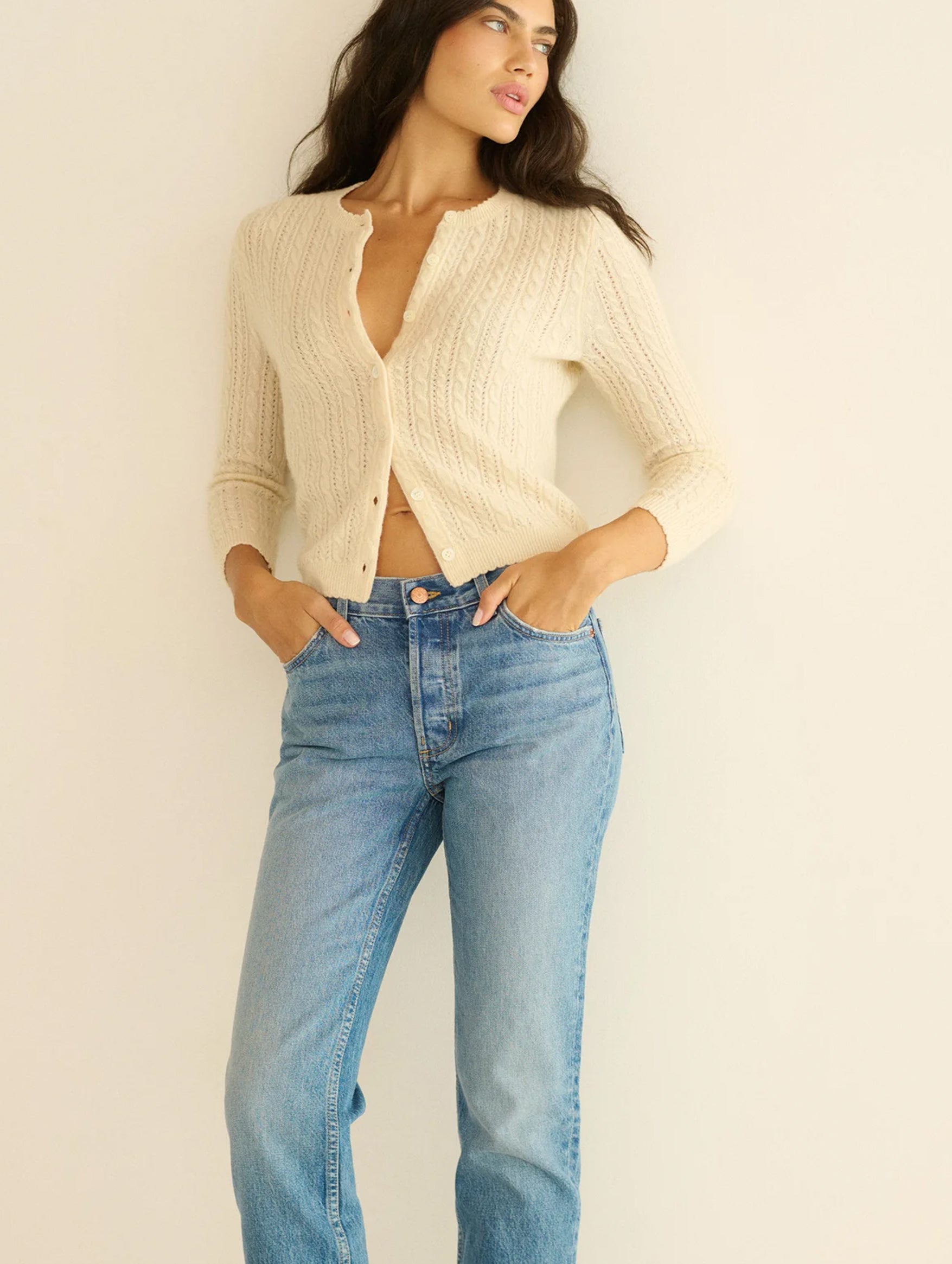 Danae Cashmere Cable Cardigan in Dogwood