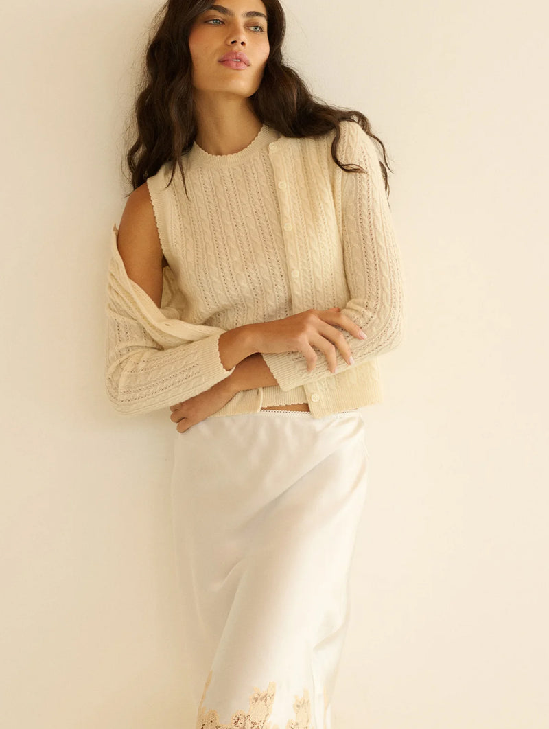 Danae Cashmere Cable Cardigan in Dogwood