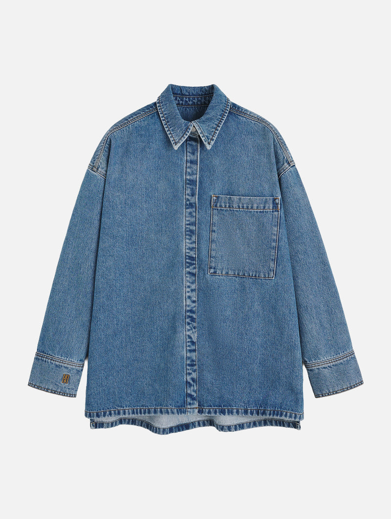 Dea Organic Cotton Denim Shirt in Mid Denim Blue