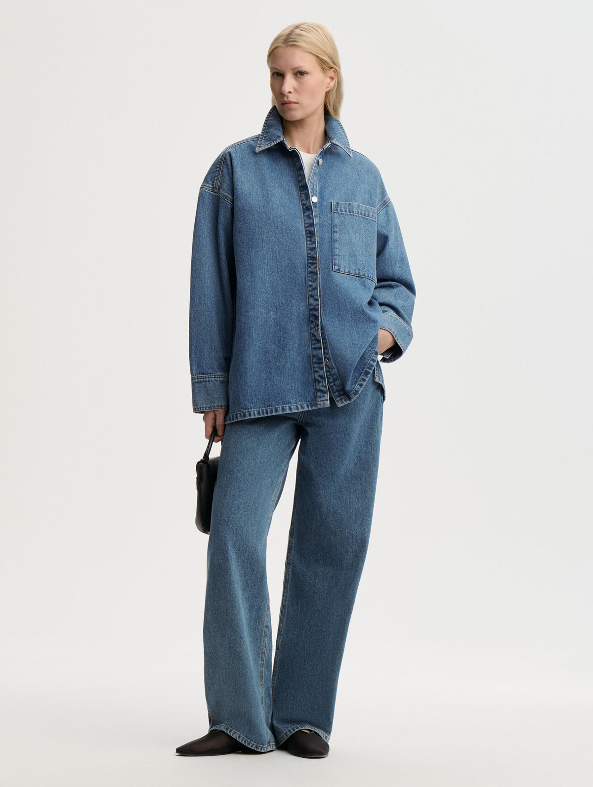 Dea Organic Cotton Denim Shirt in Mid Denim Blue