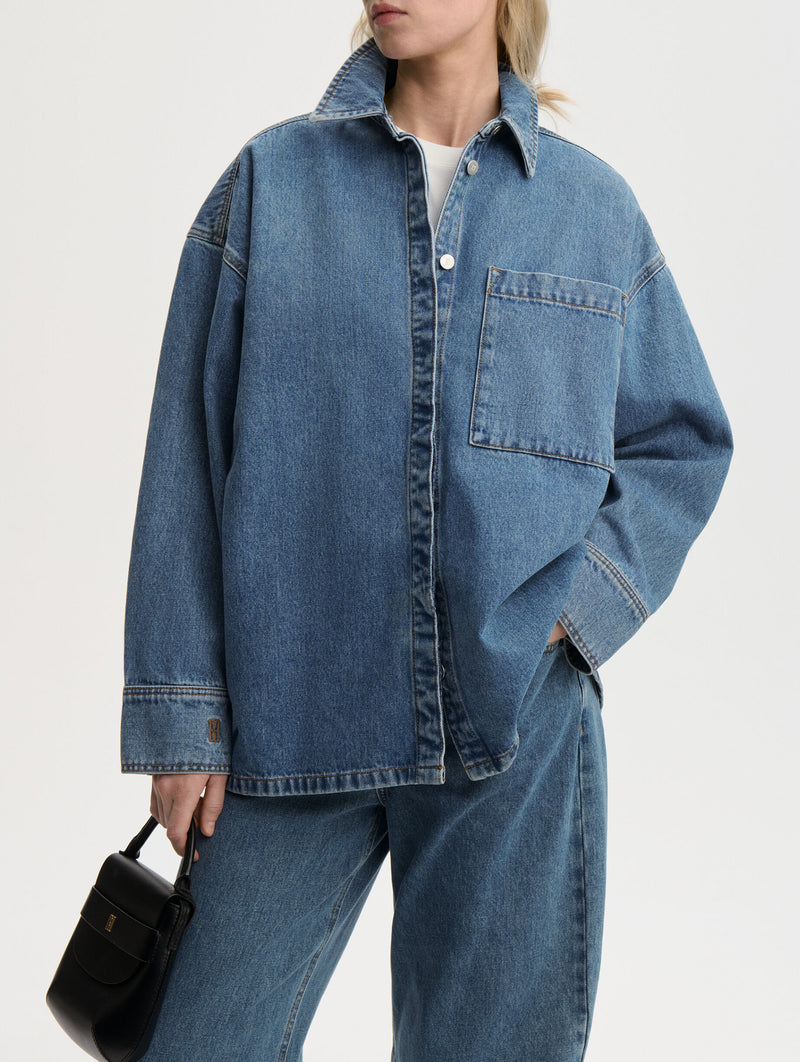 Dea Organic Cotton Denim Shirt in Mid Denim Blue