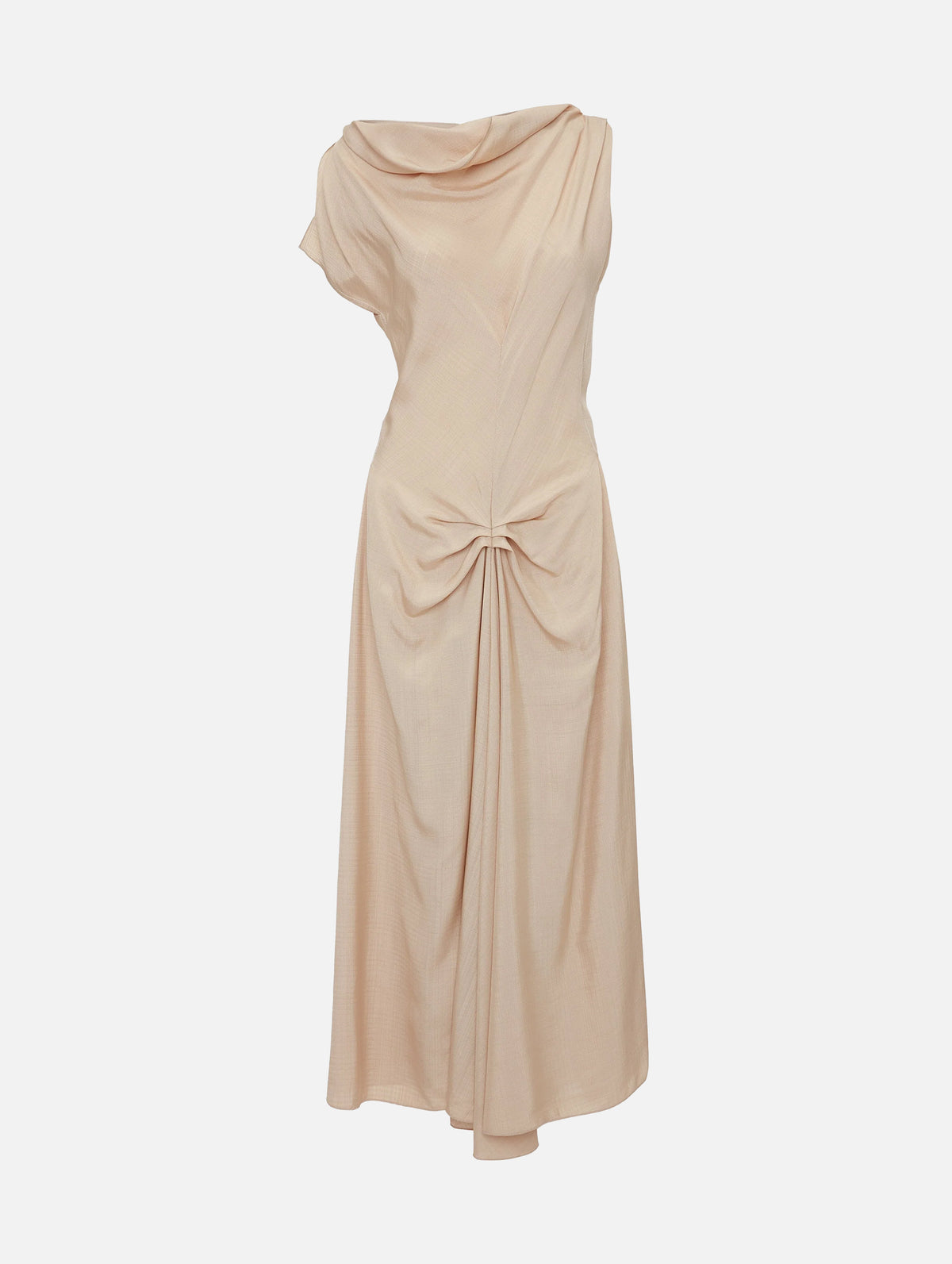 Deconstructed Gathered Waist Midi Dress In Pink Mist