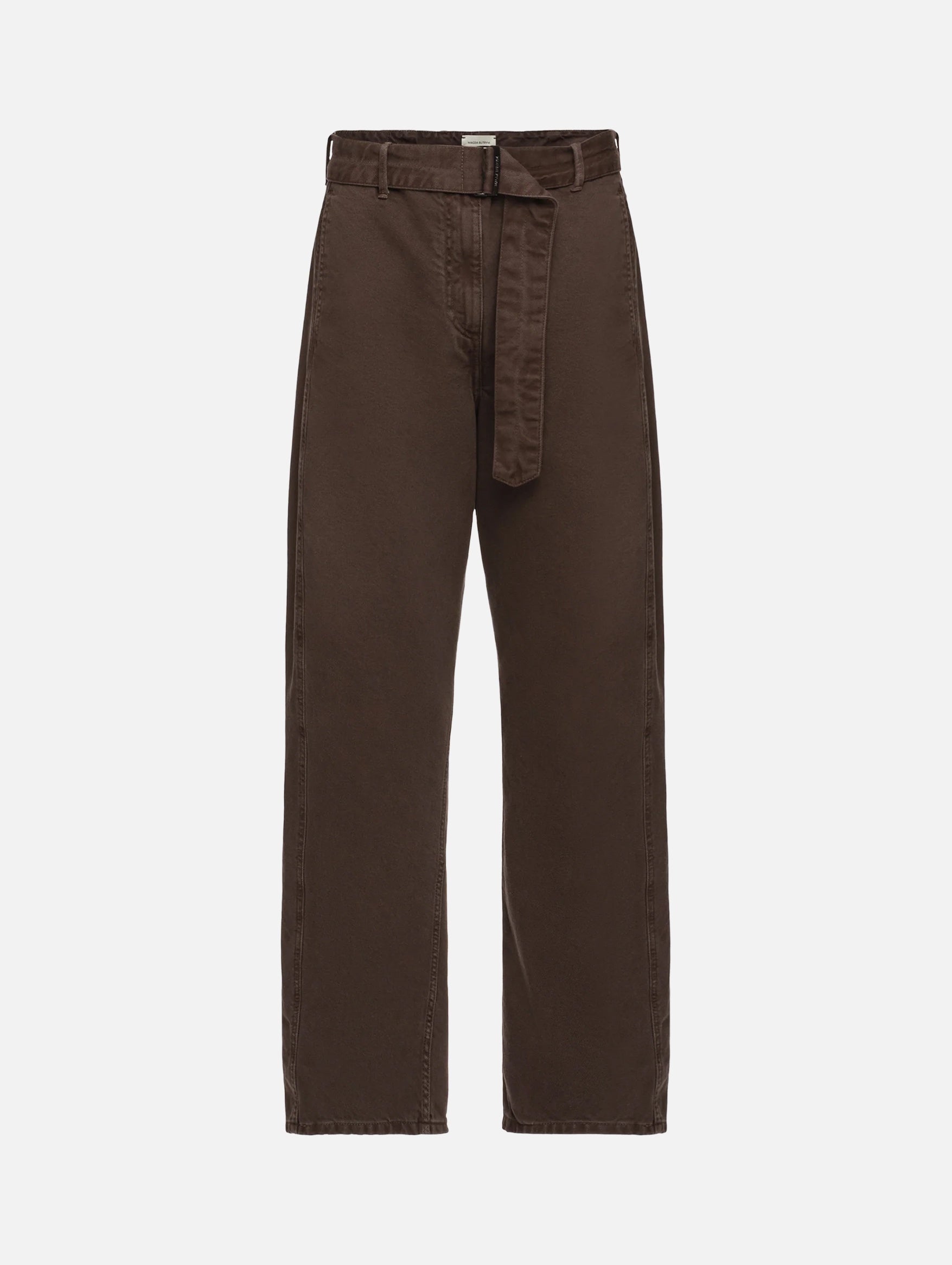Denim Low-rise Belted Trousers in Brown