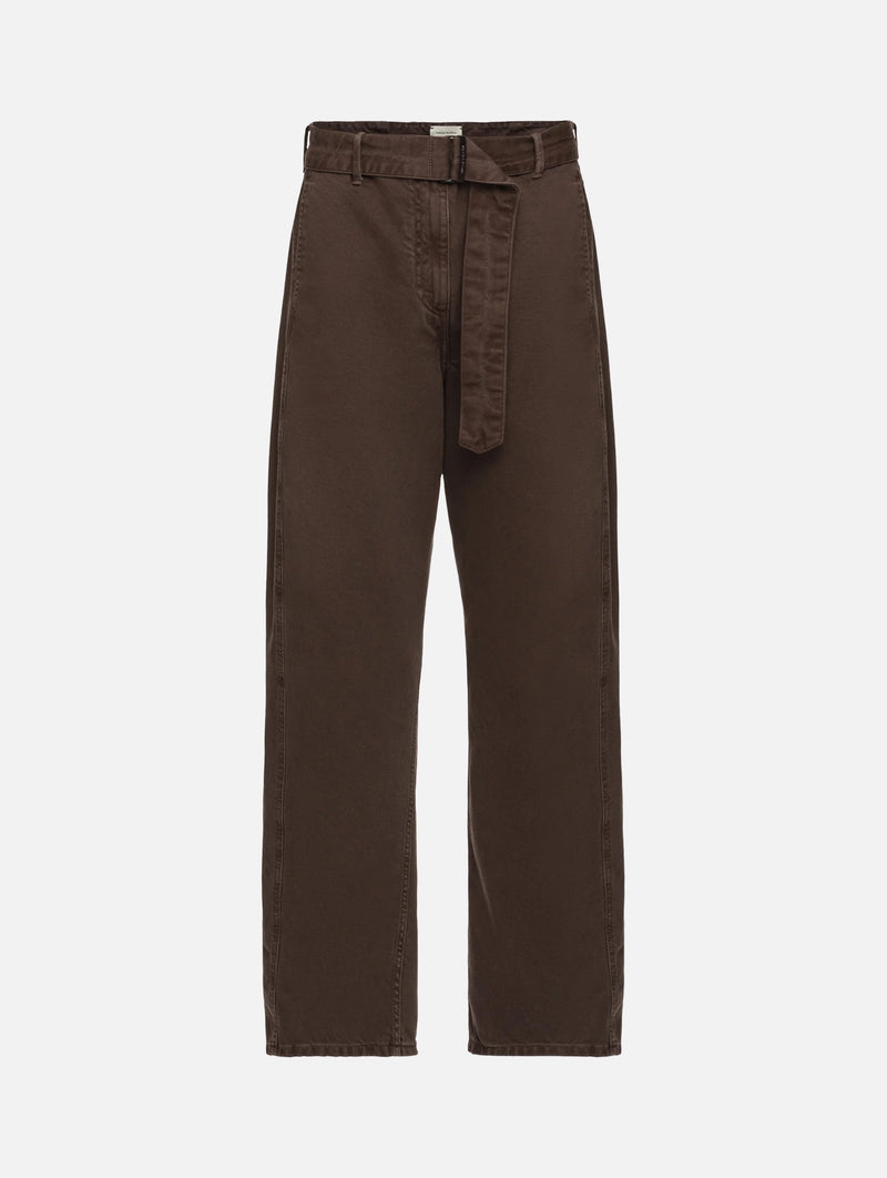 Denim Low-rise Belted Trousers in Brown