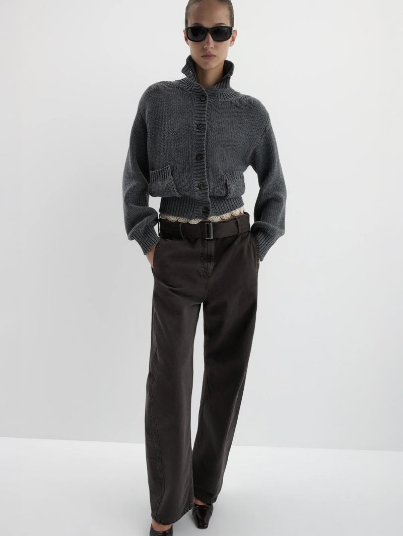 Denim Low-rise Belted Trousers in Brown