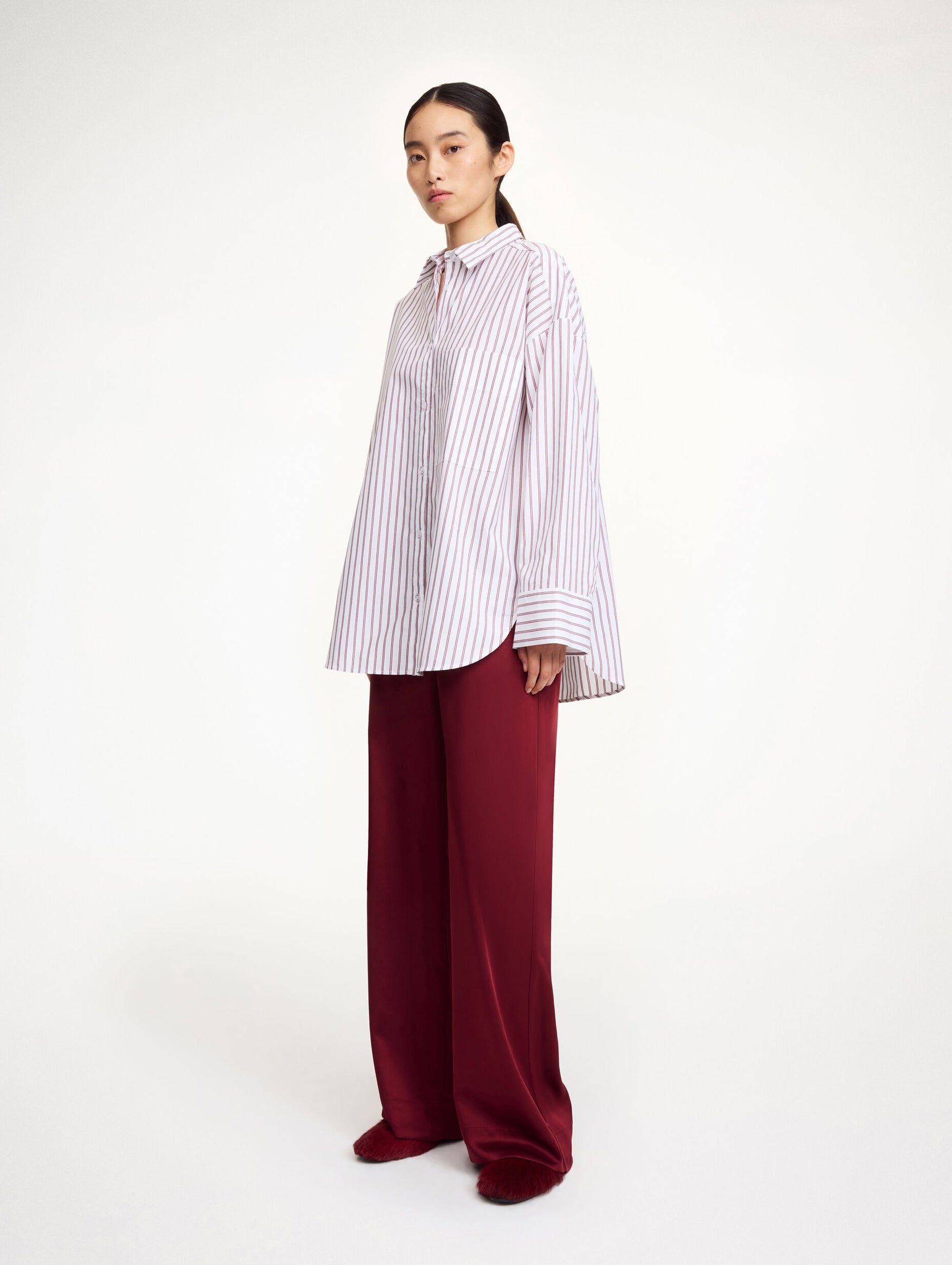 Derris Organic Cotton Shirt in Cabernet Stripe