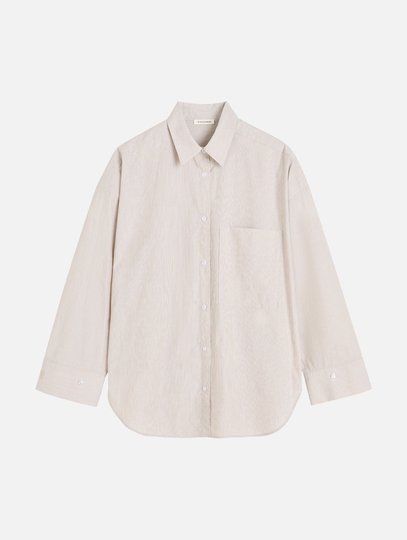 Derris Organic Cotton Shirt in Beige Thin Stripe