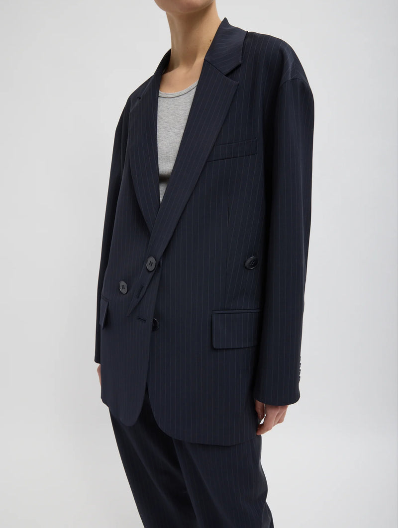 Dominic Pinstripe Detached Lapel Liam Blazer in Navy