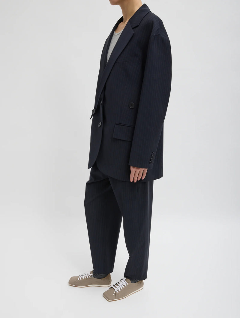 Dominic Pinstripe Detached Lapel Liam Blazer in Navy