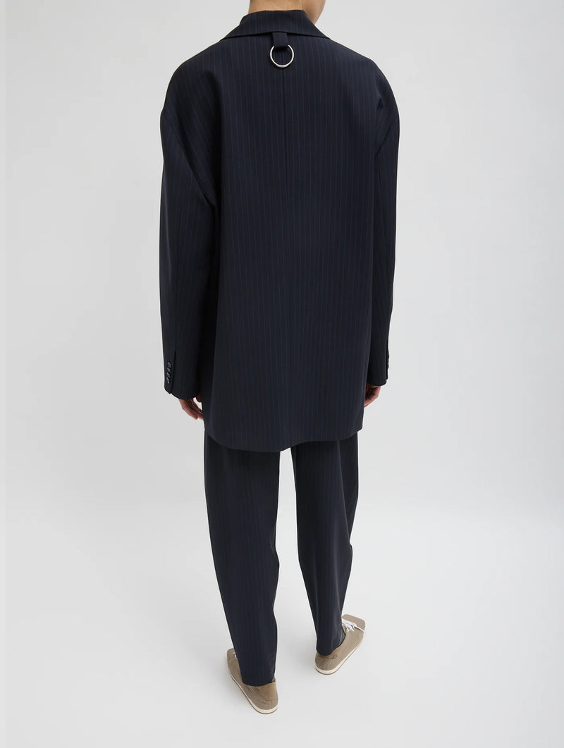 Dominic Pinstripe Detached Lapel Liam Blazer in Navy