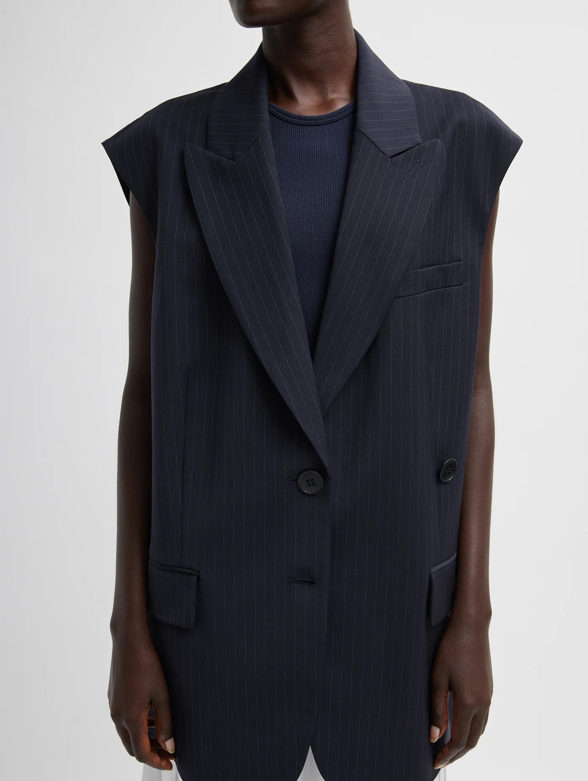 Dominic Pinstripe Liam Vest in Navy