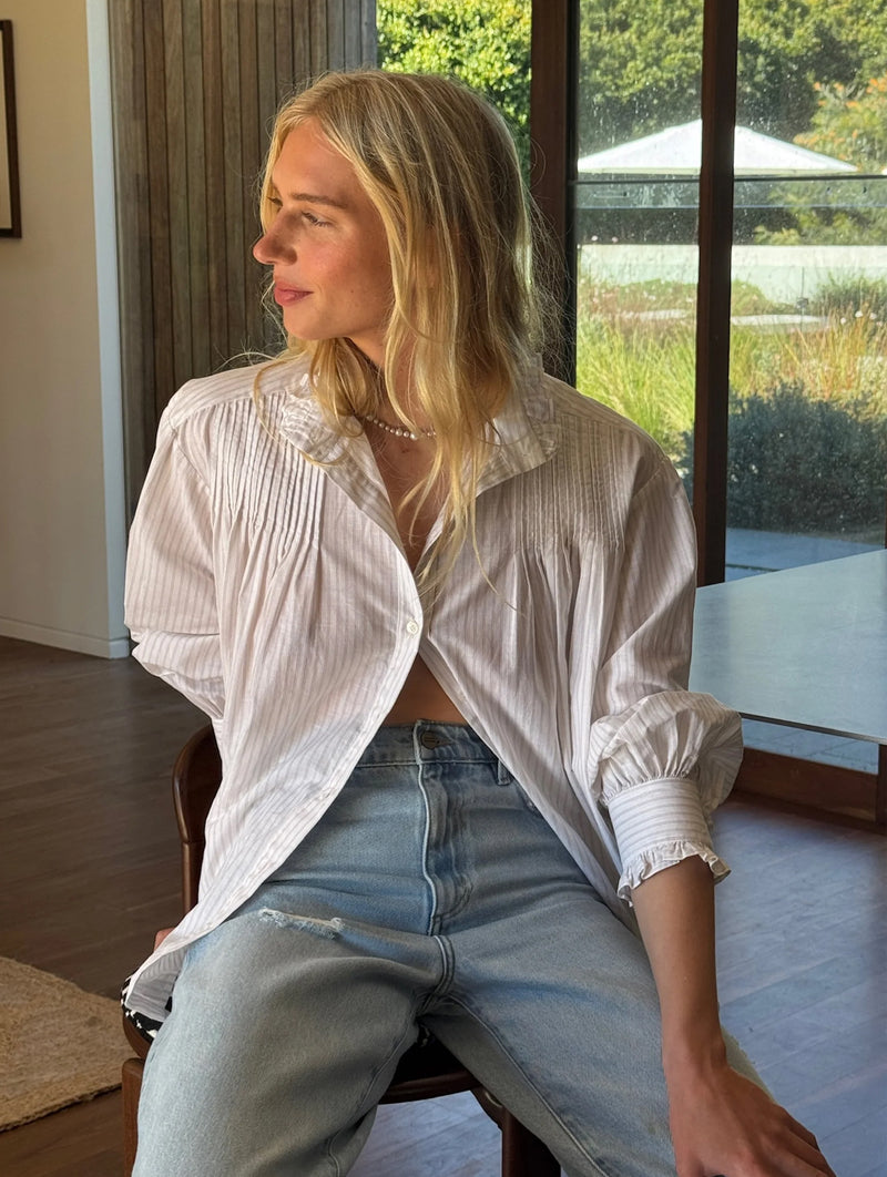 Don't Overthink It Shirt in Black Coffee and Ivory Stripe