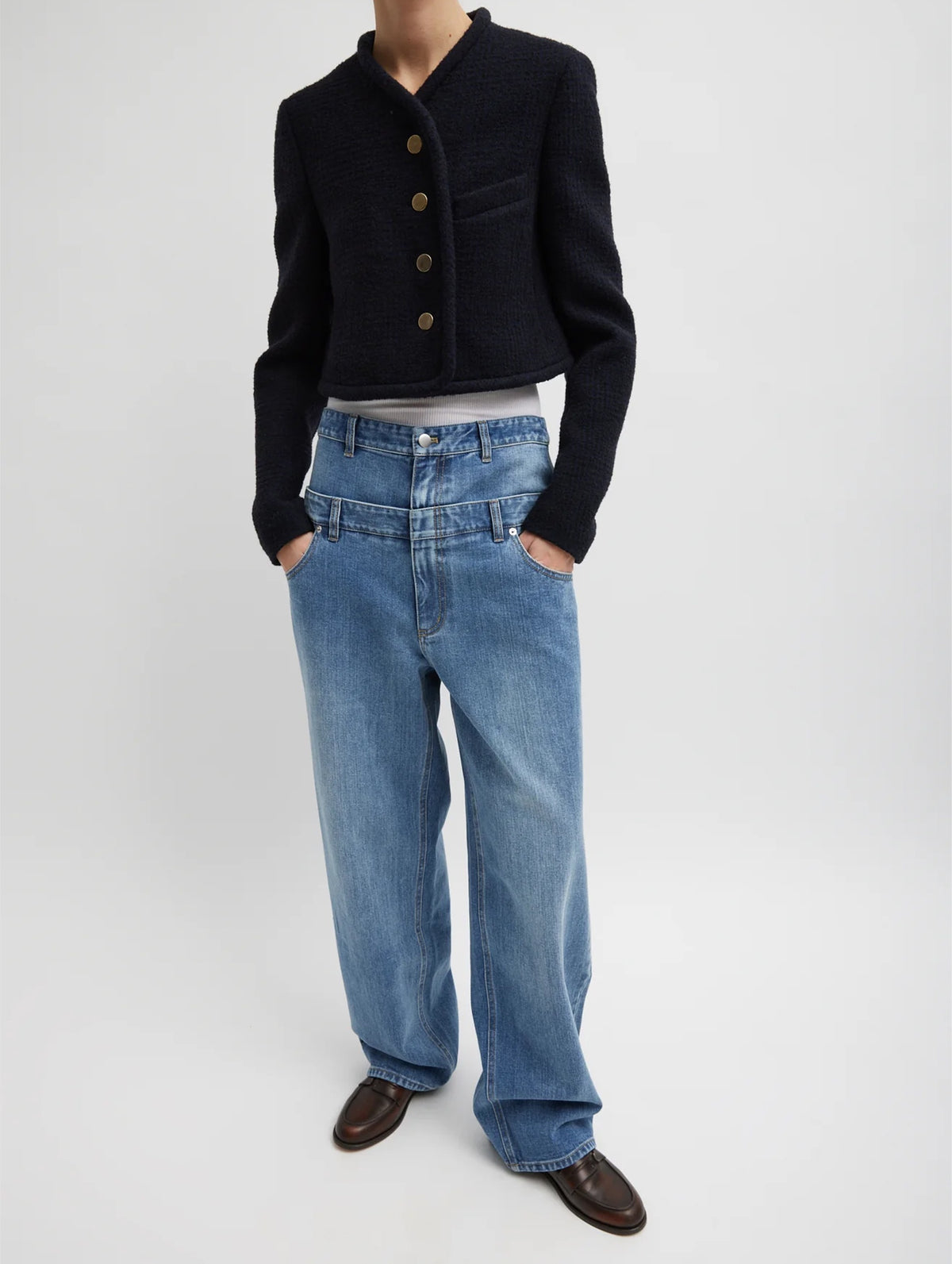 Double Waisted Slouchy Carpenter Jean in Classic Wash Denim