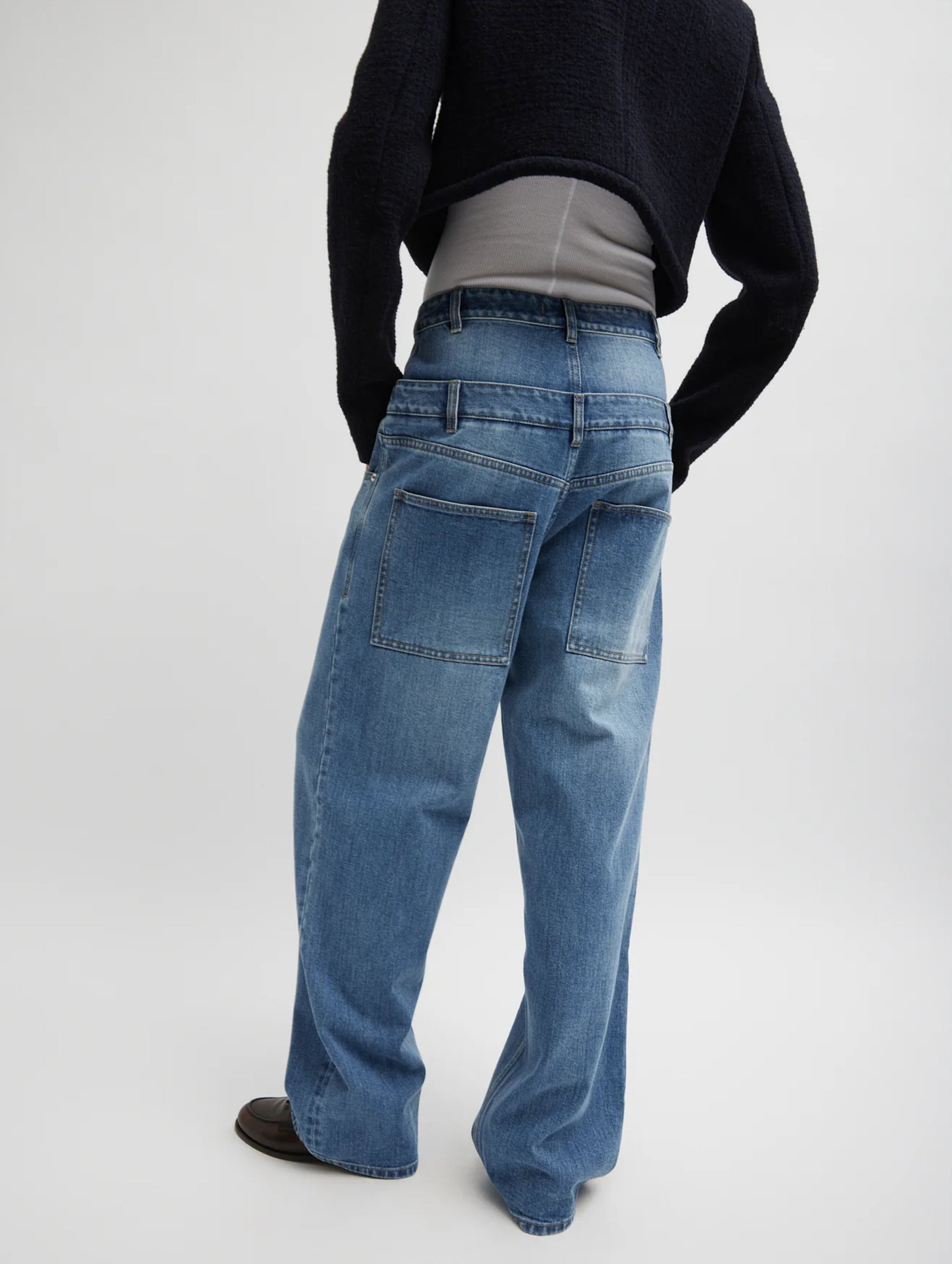 Double Waisted Slouchy Carpenter Jean in Classic Wash Denim