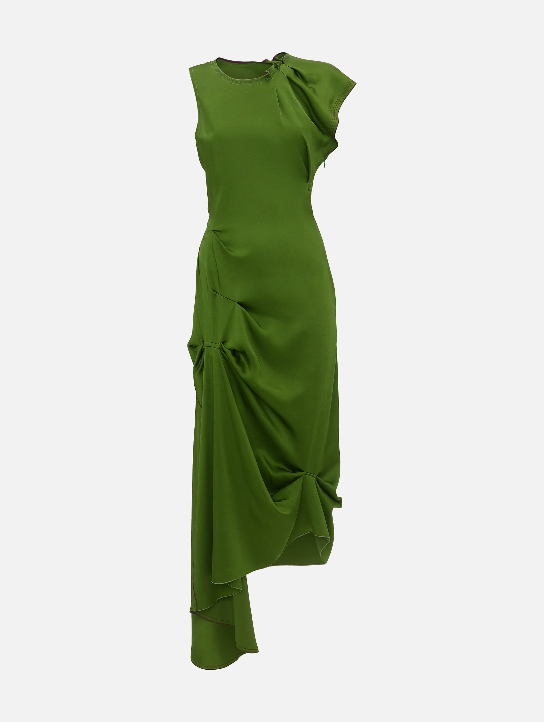 Draped Tuck Detail Midi Dress in Algae