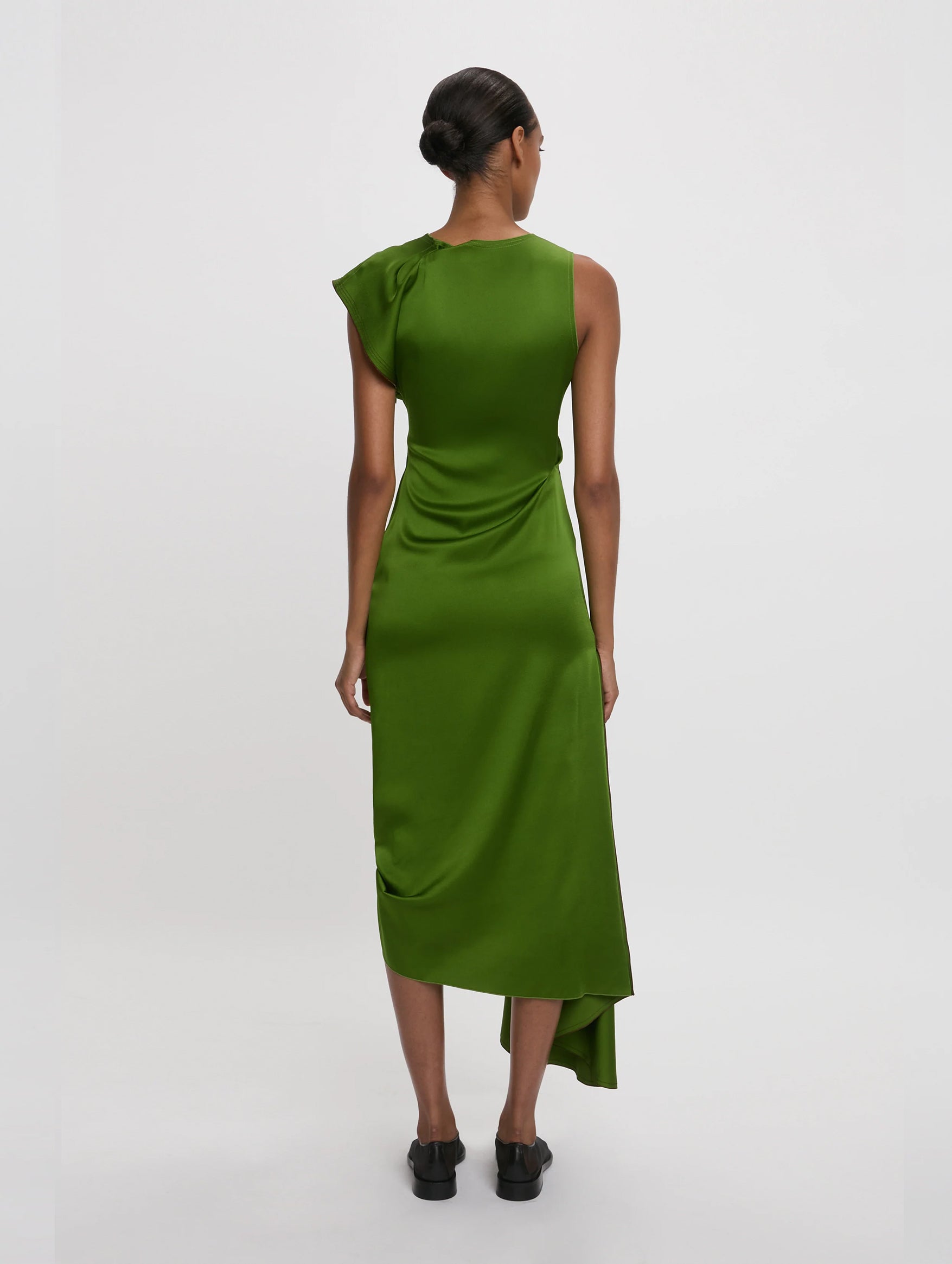 Draped Tuck Detail Midi Dress in Algae