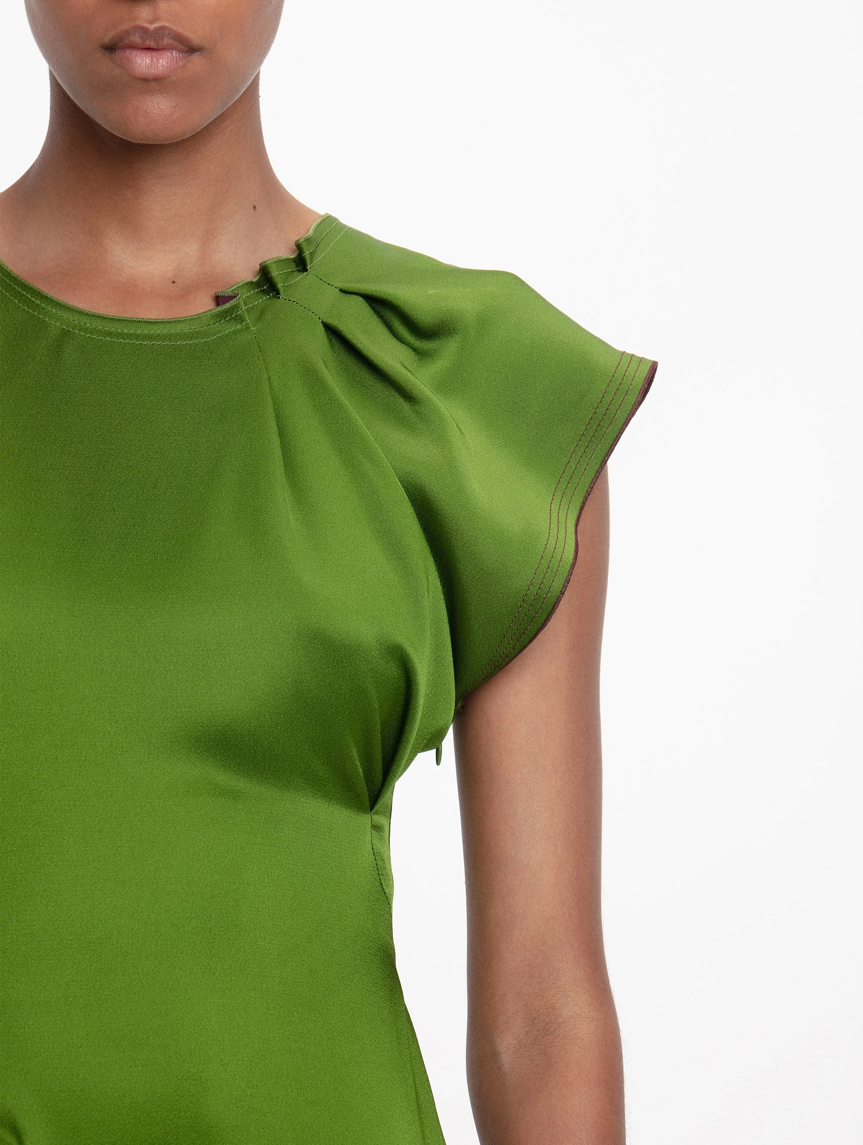 Draped Tuck Detail Midi Dress in Algae