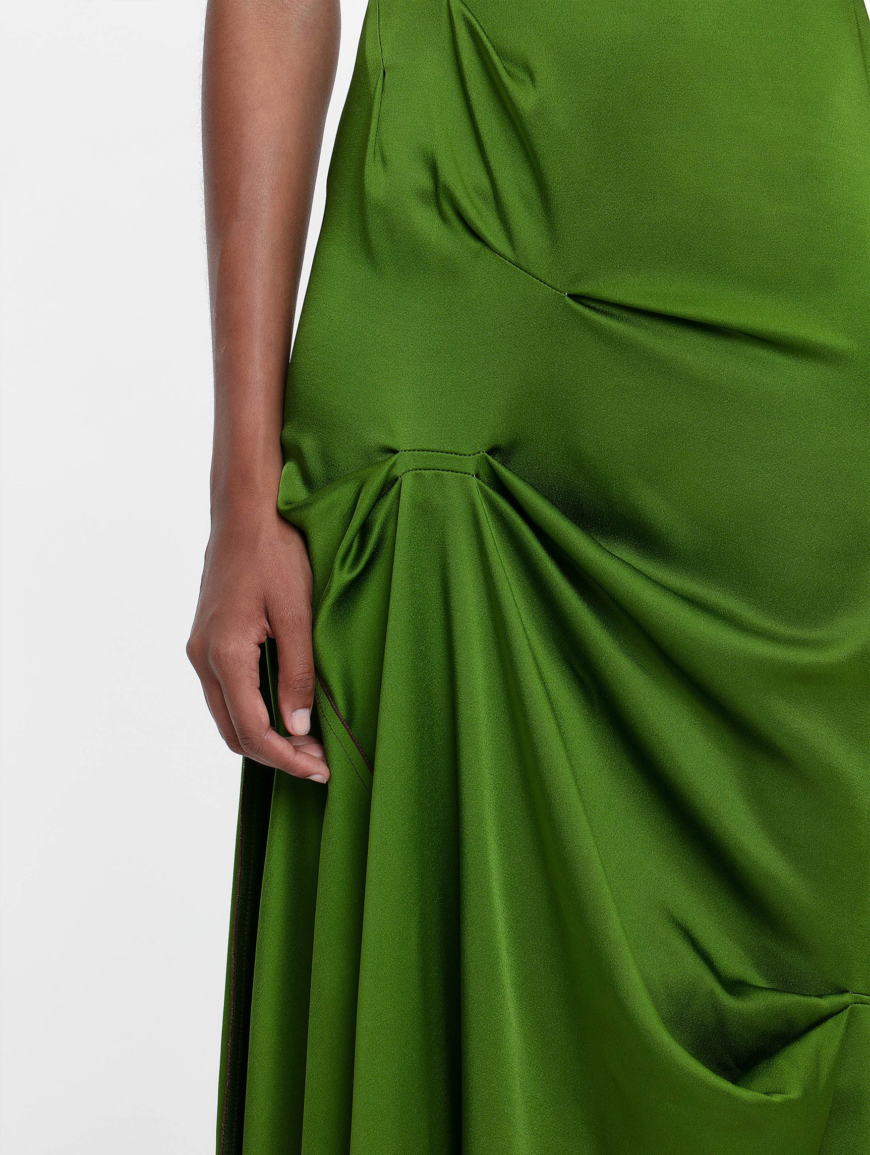 Draped Tuck Detail Midi Dress in Algae