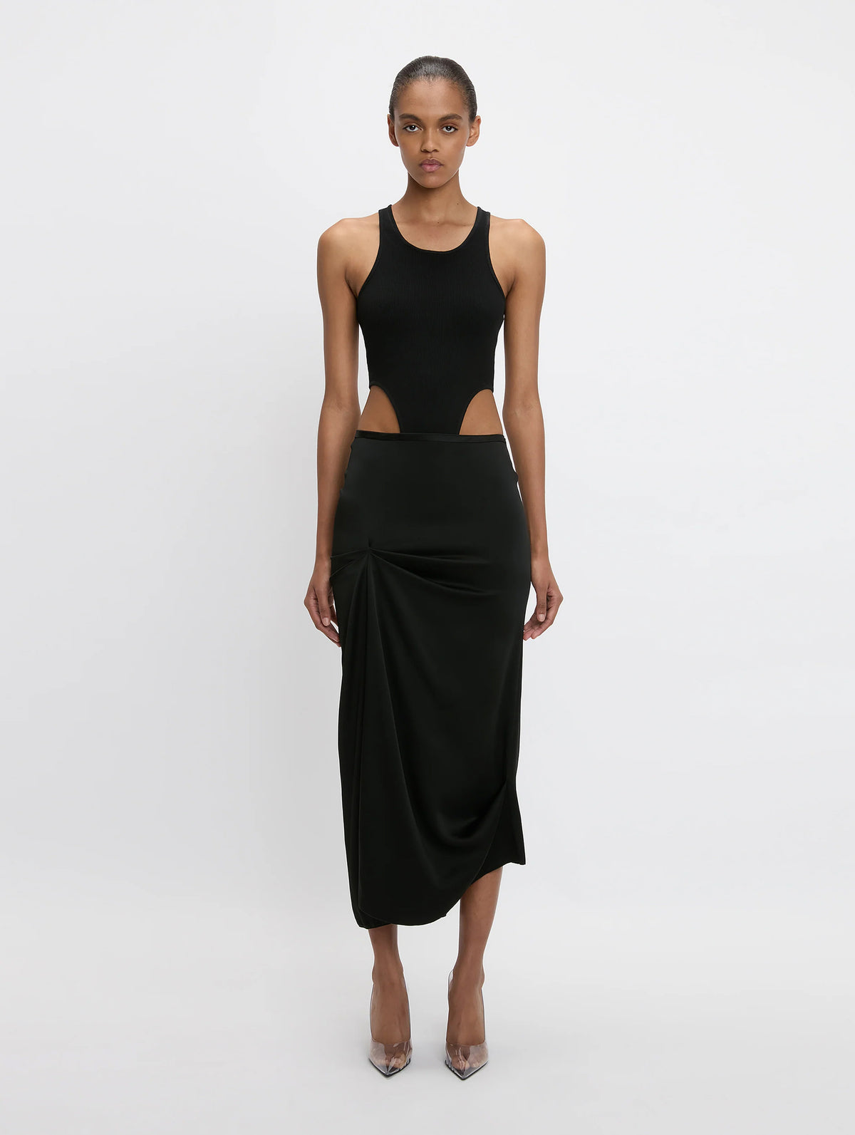 Draped Pleat Detail Skirt in Black