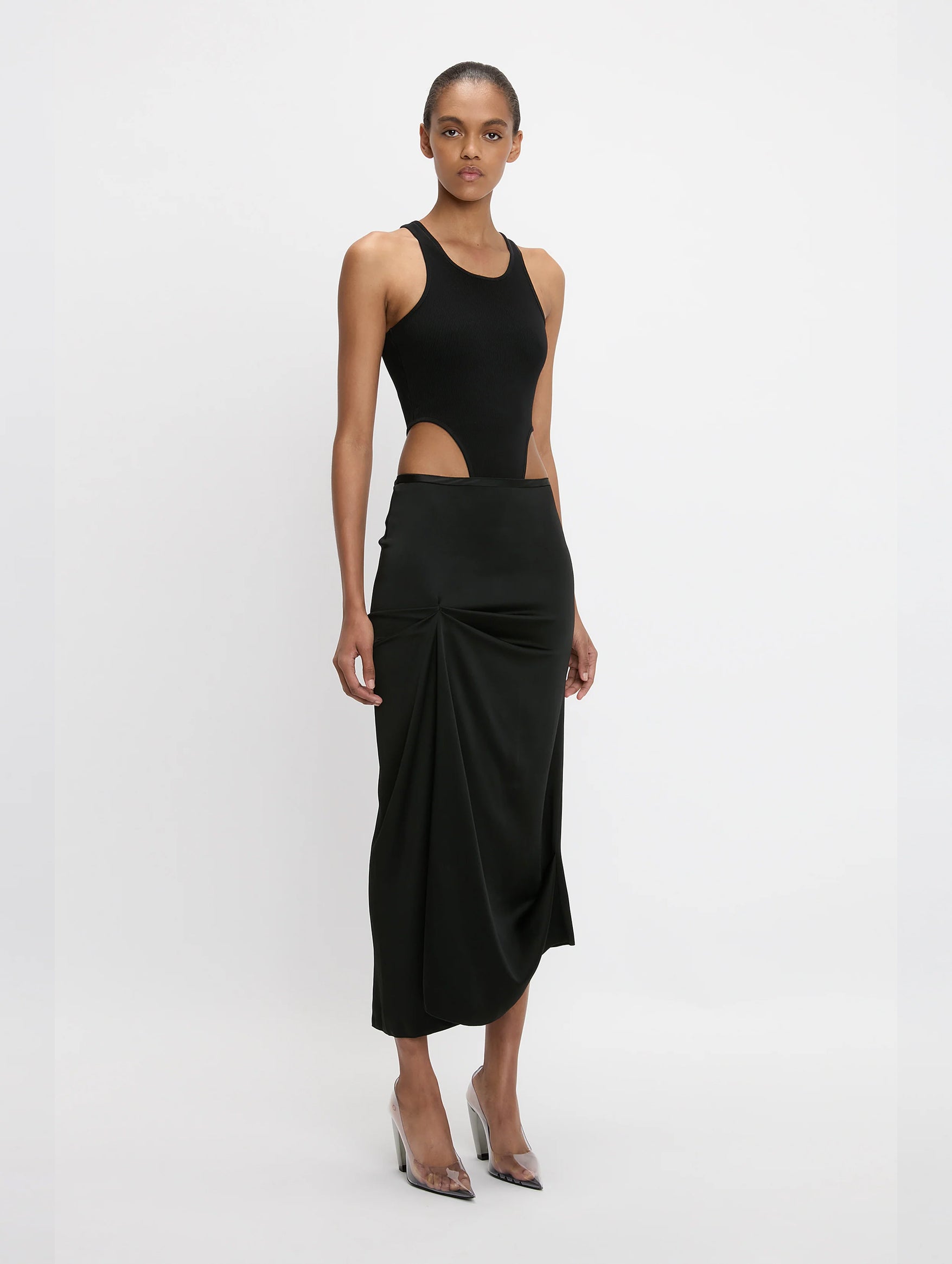 Draped Pleat Detail Skirt in Black