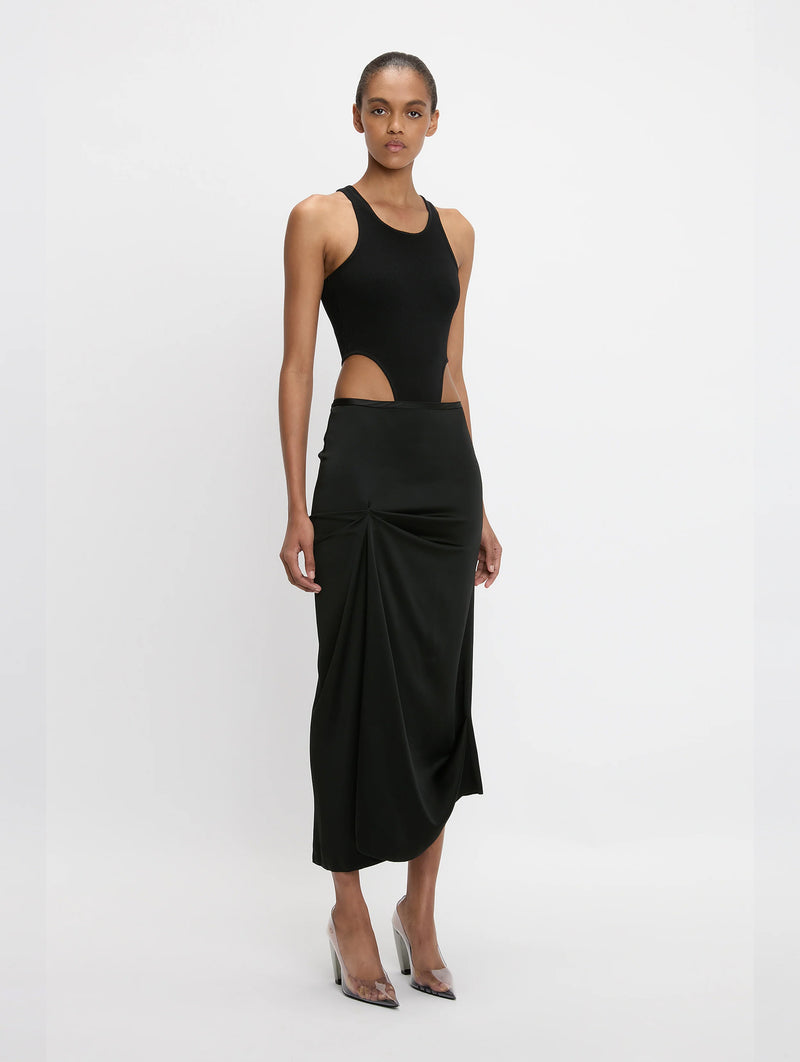Draped Pleat Detail Skirt in Black