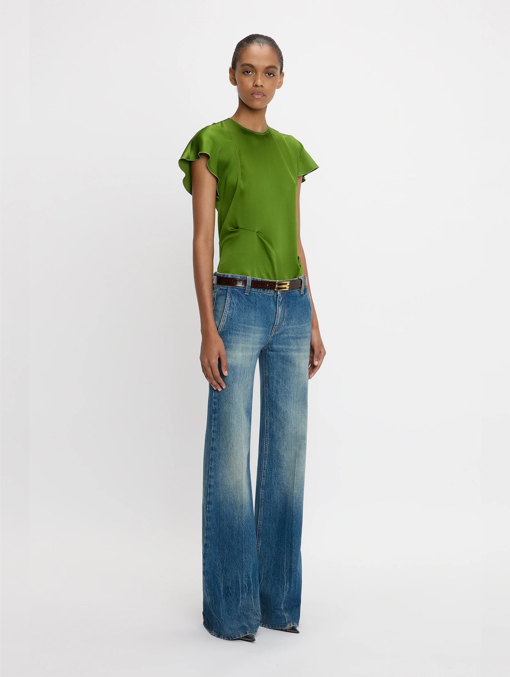 Draped Pleat Detail Top In Algae